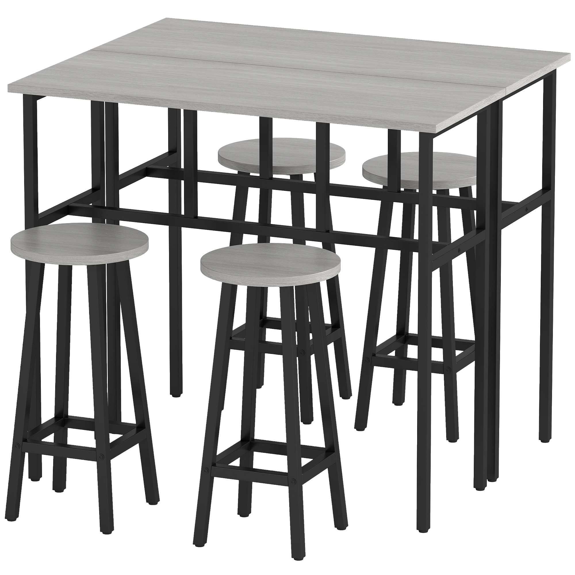 HOMCOM 6-Delige Essgroep met 2 Tafels en 4 Barkrukken Industrieel Design Barset Ruimtebesparend Eetkamermeubel voor Kleine Keuken Staal | Aosom.nl