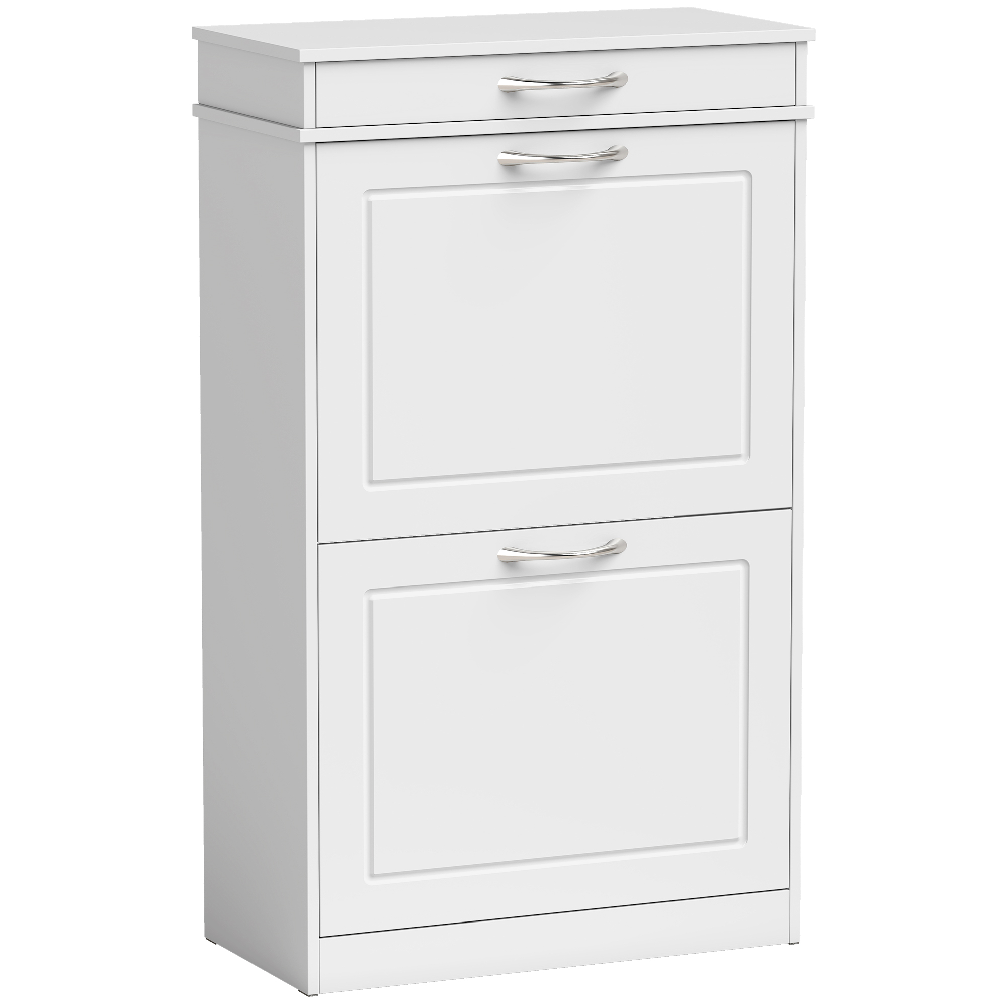 HOMCOM Schuhschrank für 8 Paar, schmaler Schuhschrank mit Schublade und 2 Klapptüren und verstellbarem Fach, Flur und Eingangsbereich, 53 x 26,5 x 89 cm, weiß Aosom