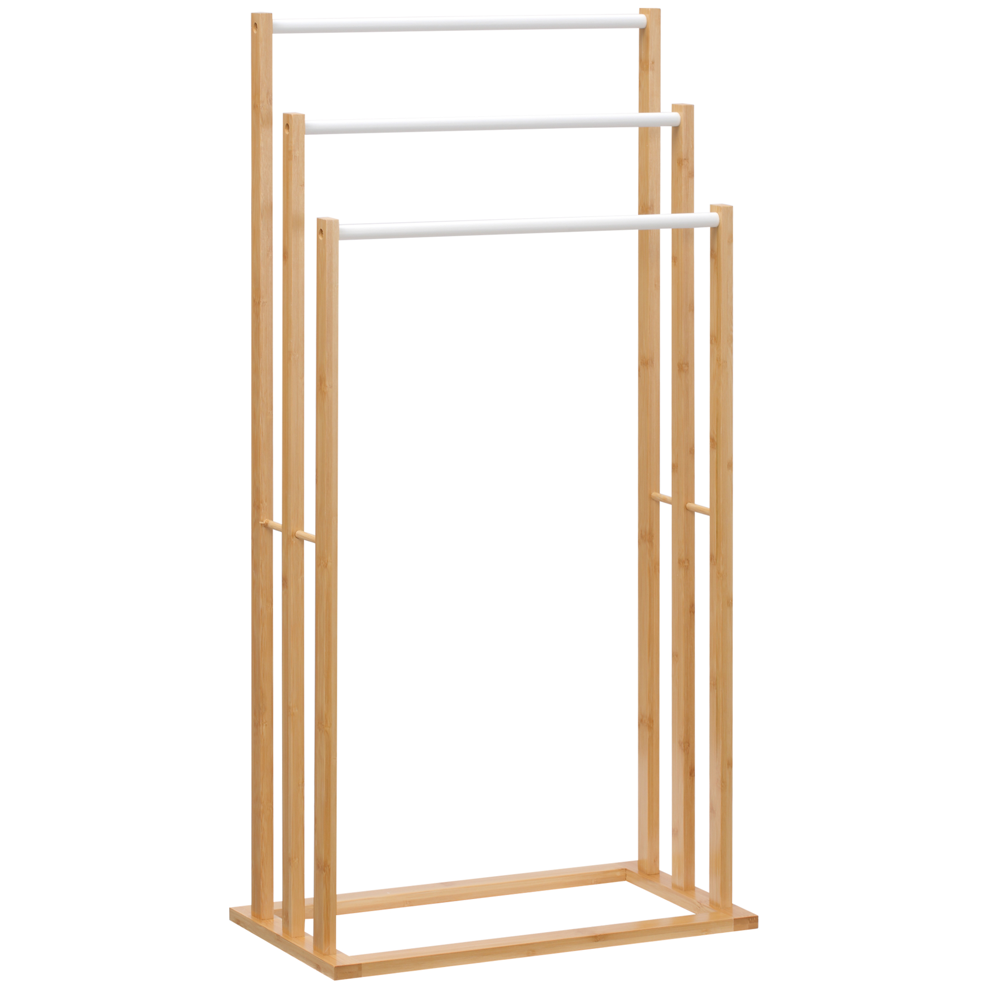 HOMCOM Vrijstaande Handdoekhouder met 3 Stangen Ruimtebesparend Handdoekenrek Badkamerhouder bamboe Badhanddoekhouder Stabiel 48x25,8x94cm | Aosom.nl