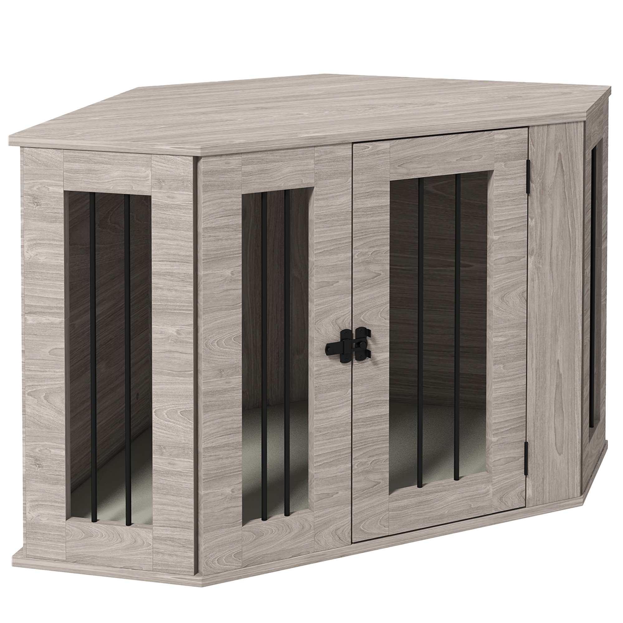 PawHut hondenbench, hoekdesign, veilige vergrendeling, inclusief ligkussen, stevig en duurzaam, 104 x 55 x 63 cm, bruin | Aosom.nl