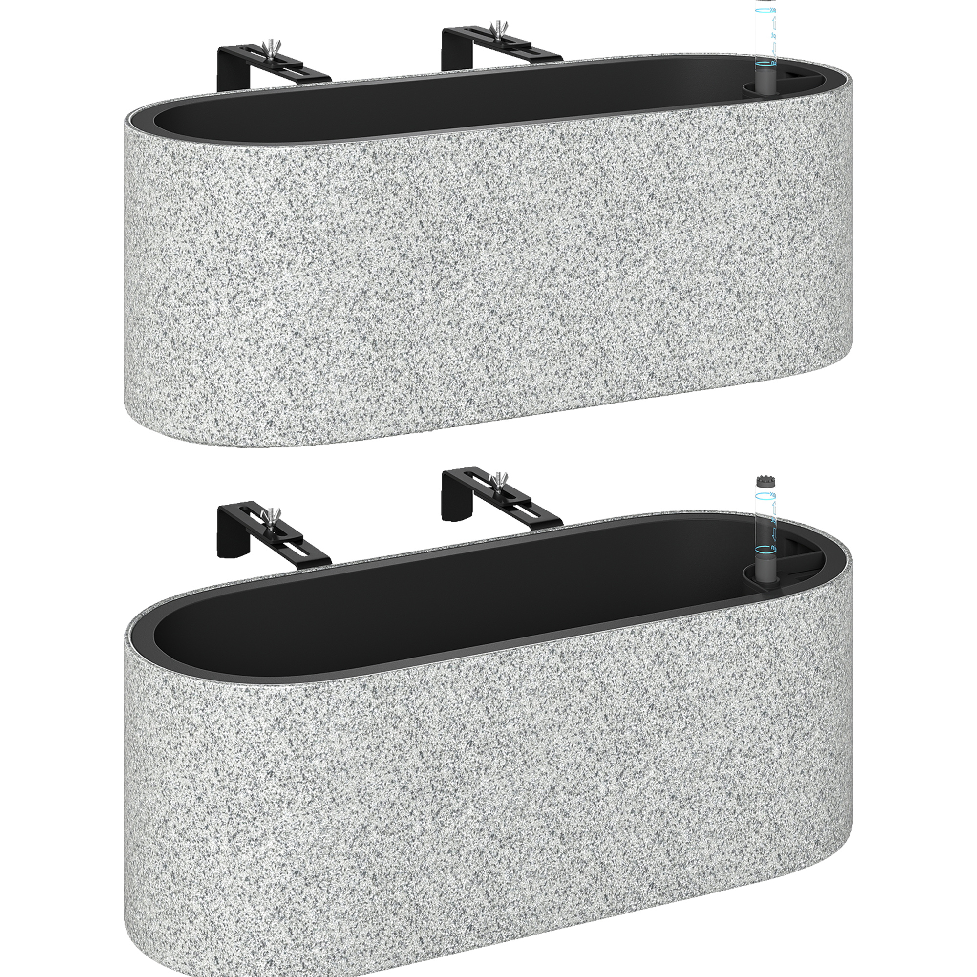 Outsunny 2-delige set hangende bloempot plantenbak met afvoersysteem gat haak 42 x 16 x 15 cm lichtgrijs