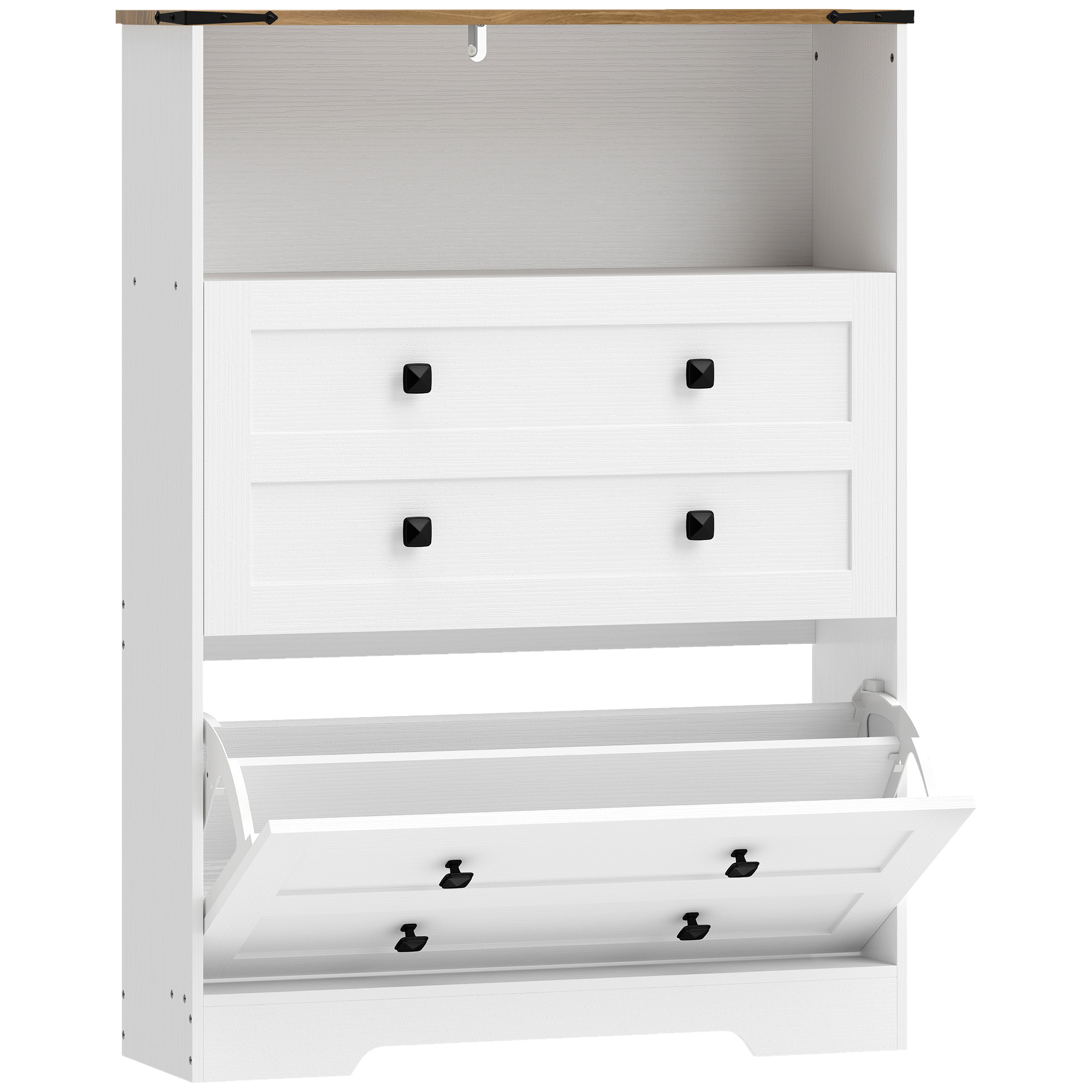 Homcom White Shoe Cabinet With 2 Flip Drawers, Narrow Shoe Storage Cabinet,