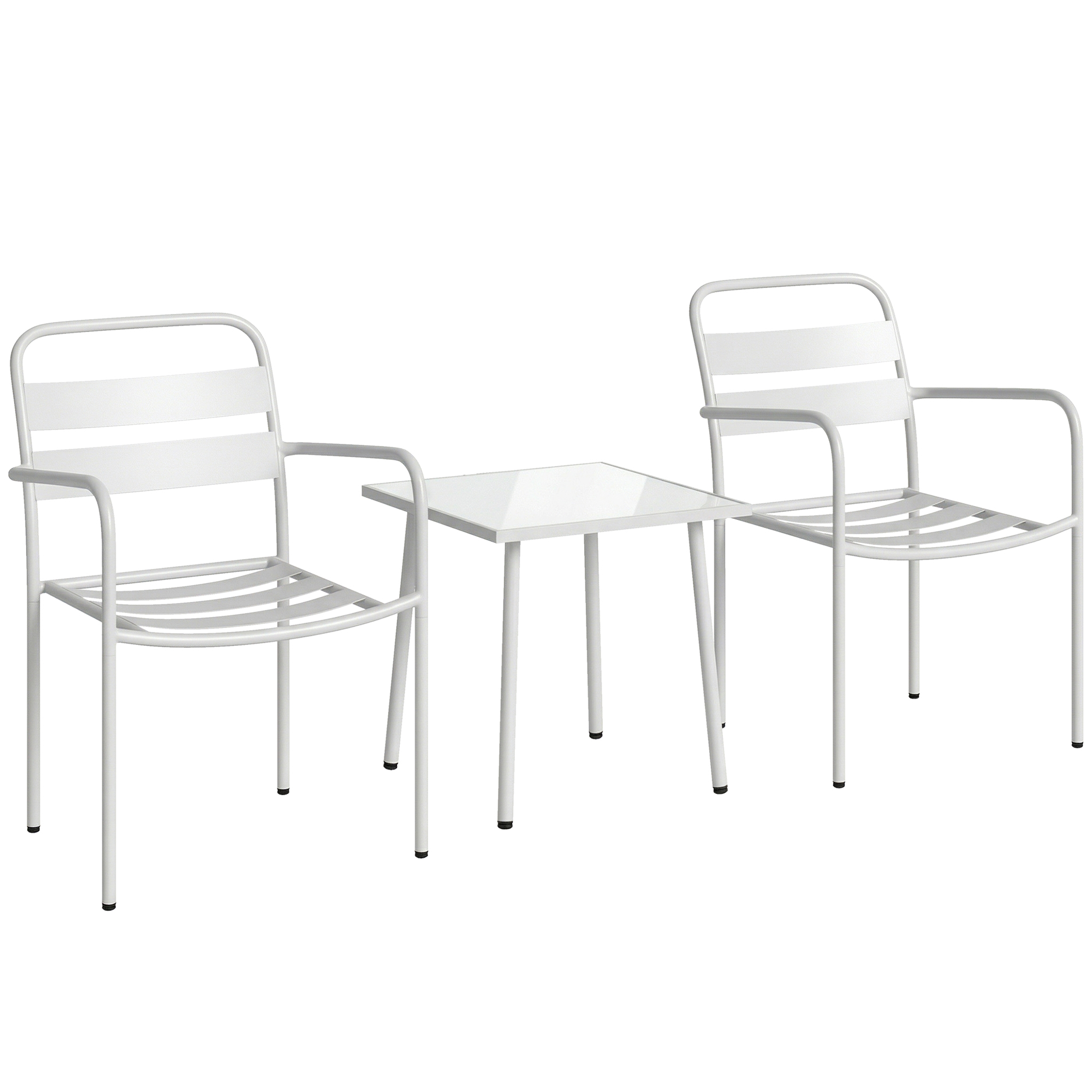 Outsunny Bistroset 3-delig metalen tuinmeubelset met 2 tuinstoelen, glazen tafel, lattenontwerp, roestbestendig