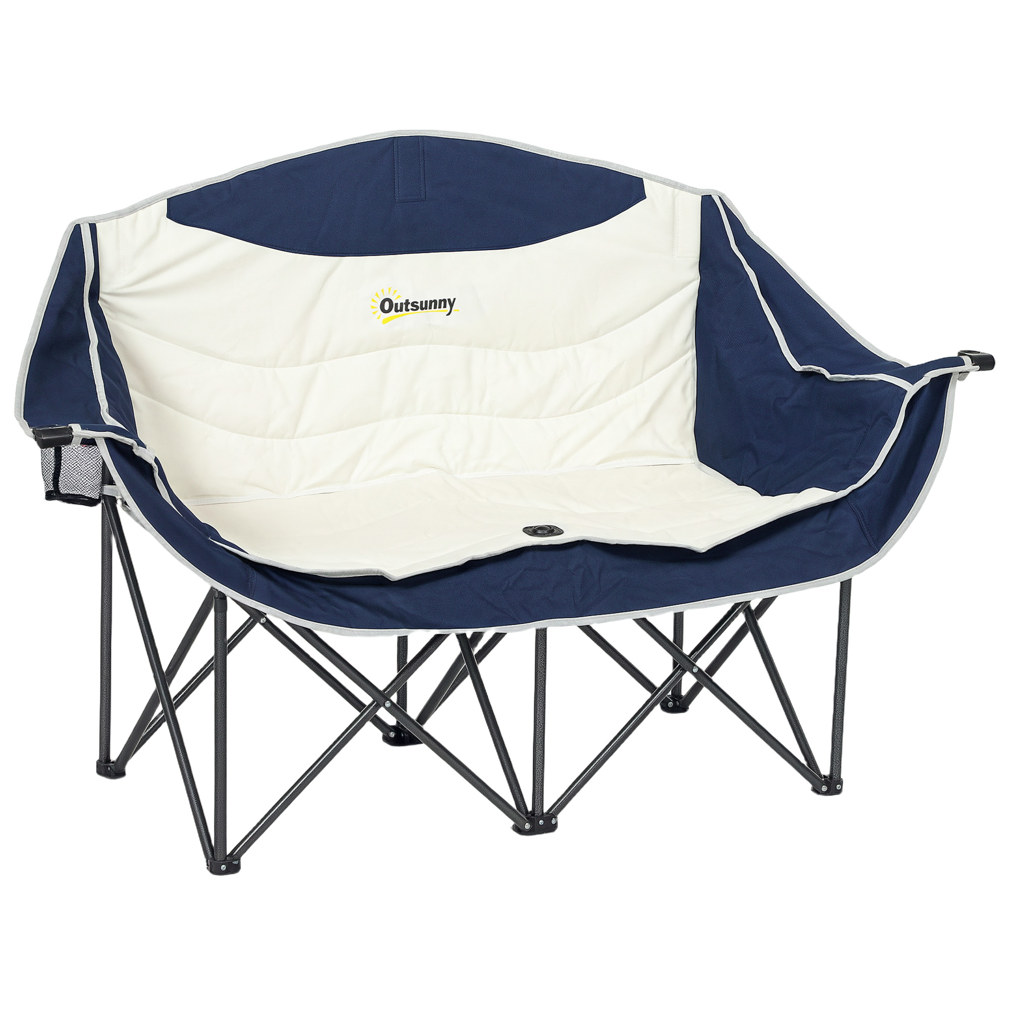 Outsunny Opvouwbare stoel opvouwbaar 2-zits campingstoel met bekerhouder draagtas tot 250 kg belastbaar Blauw