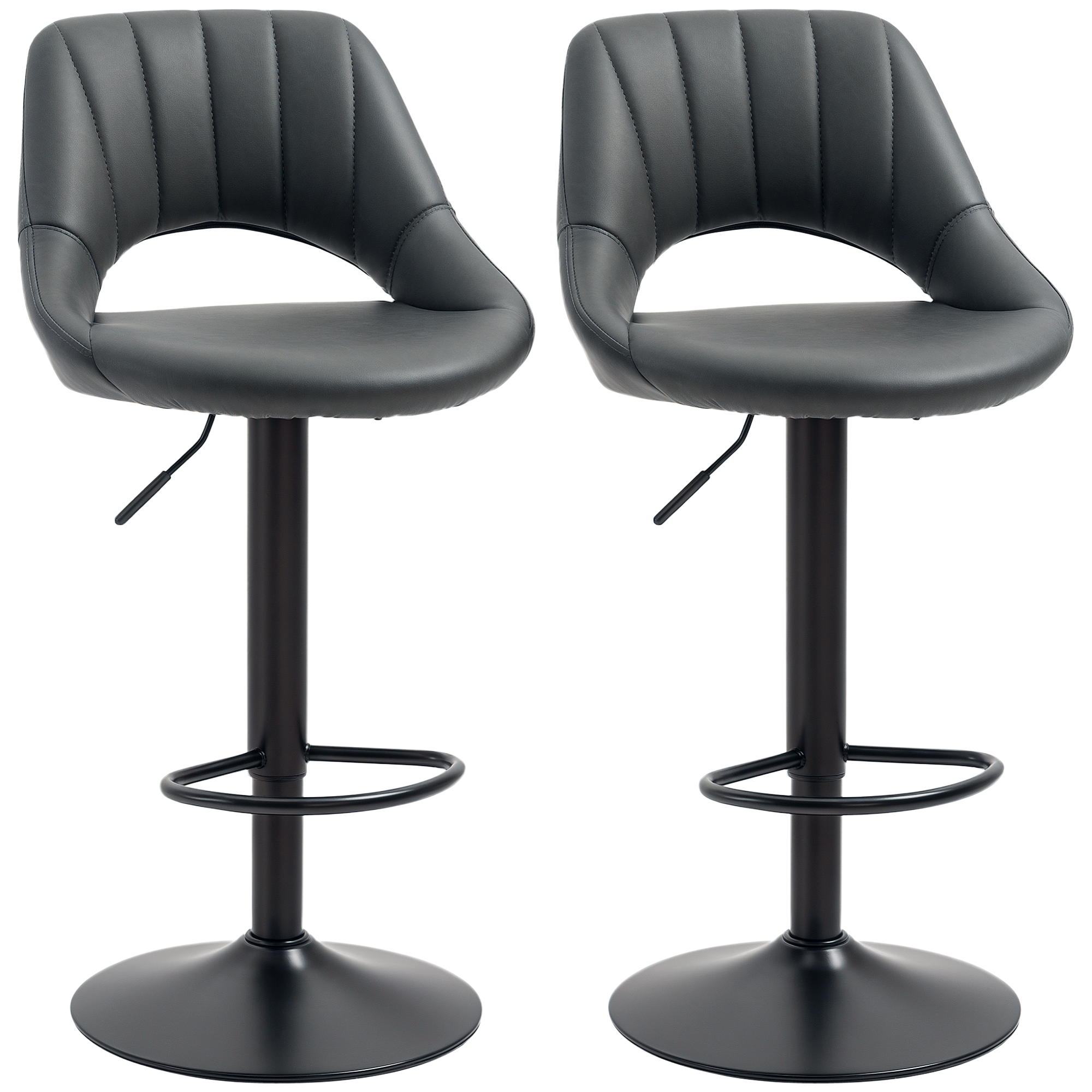 HOMCOM Set of 2 Adjustable Swivel Bar Stools with Backrest & Footrest, PU Leather Counter Chairs with Gas Lift, Comfortable Kitchen Island Seating, Black   Aosom UK