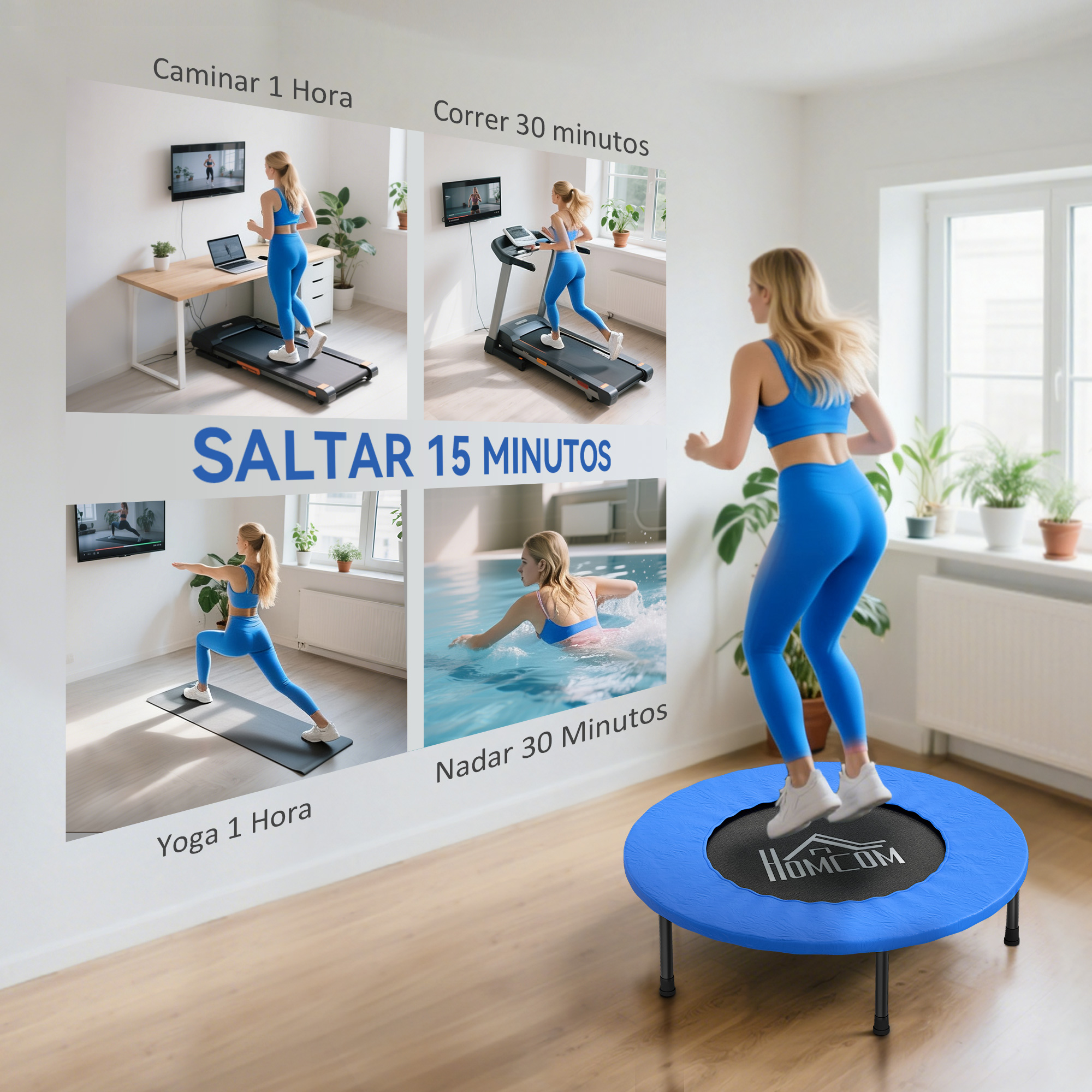 Trampolín Fitness Plegable de 40 con Mango Ajustable para Ejercicio y Gimnasio