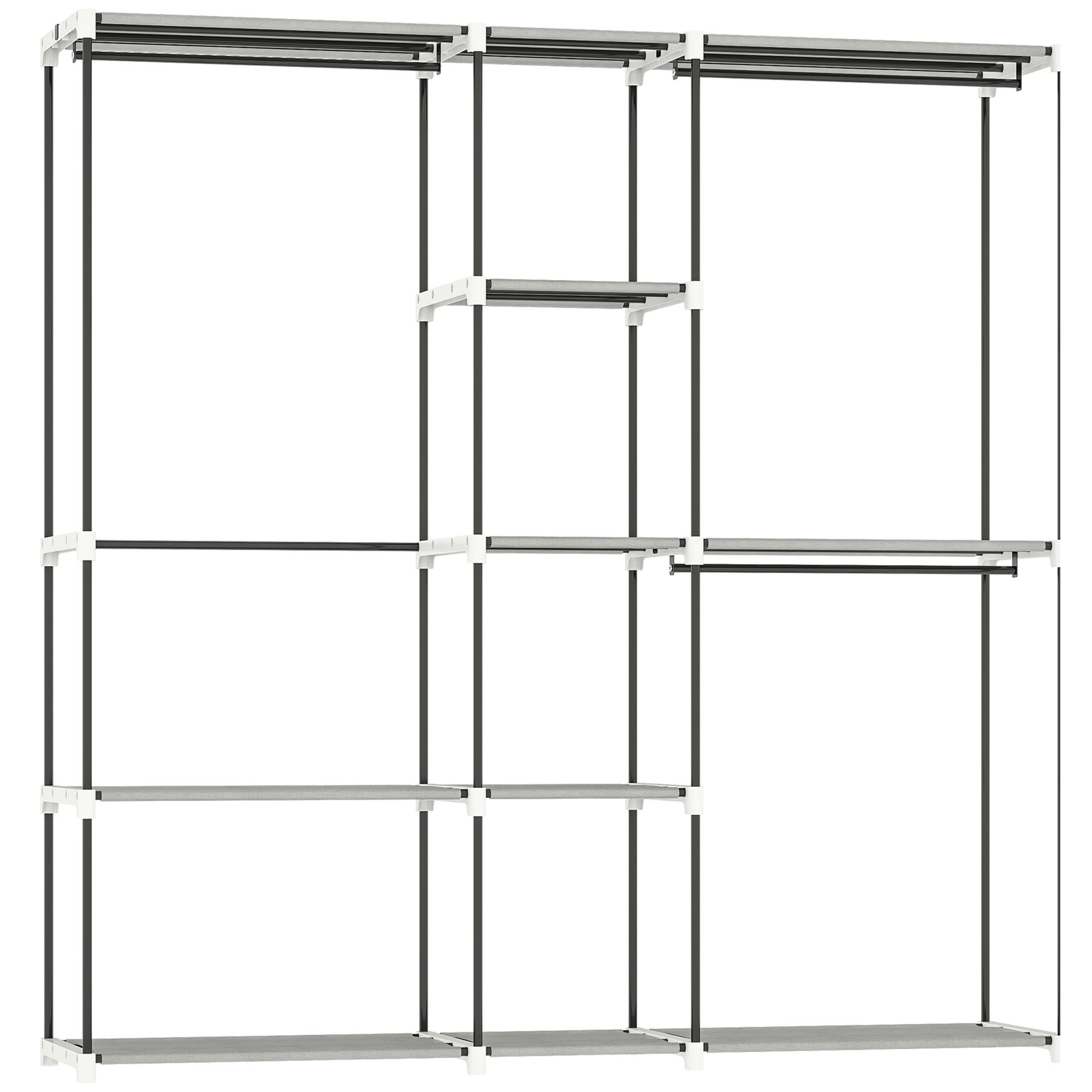 HOMCOM Portable Wardrobe, Open Clothes Wardrobe with 8 Shelves, 3 Hanging Rails, Light Grey