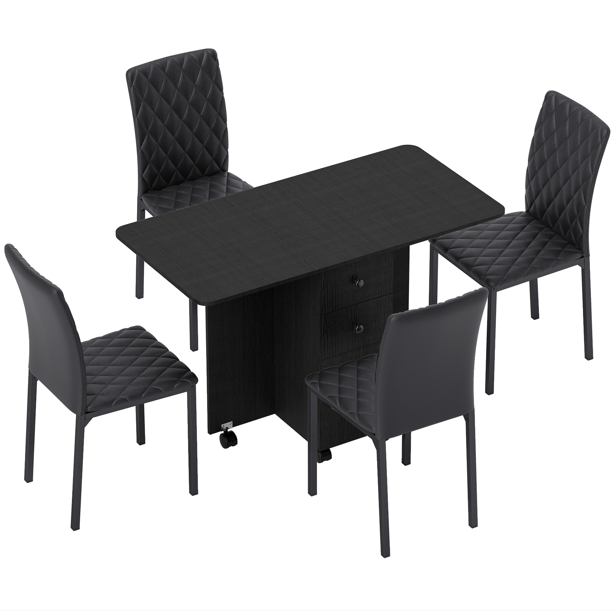 HOMCOM Dining Table Set, Folding Drop Leaf Table with Storage and 4 Chairs, Black
