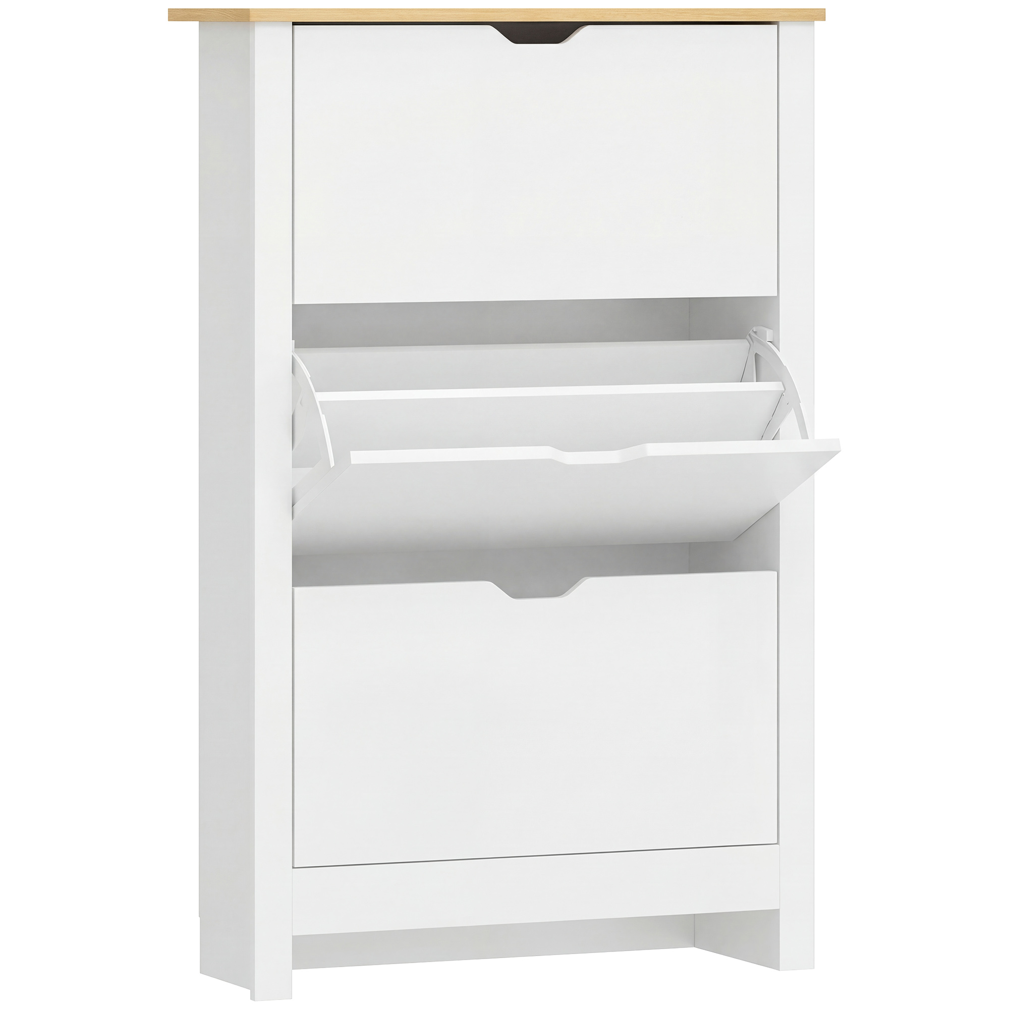 HOMCOM Schuhschrank Schuhkipper Schuhregal 3 Klappen für 18 Paar Schuhe platzsparend in Weiß und Natur 72 x 26 x 112 cm für Flur & Eingangsbereich Aosom.de