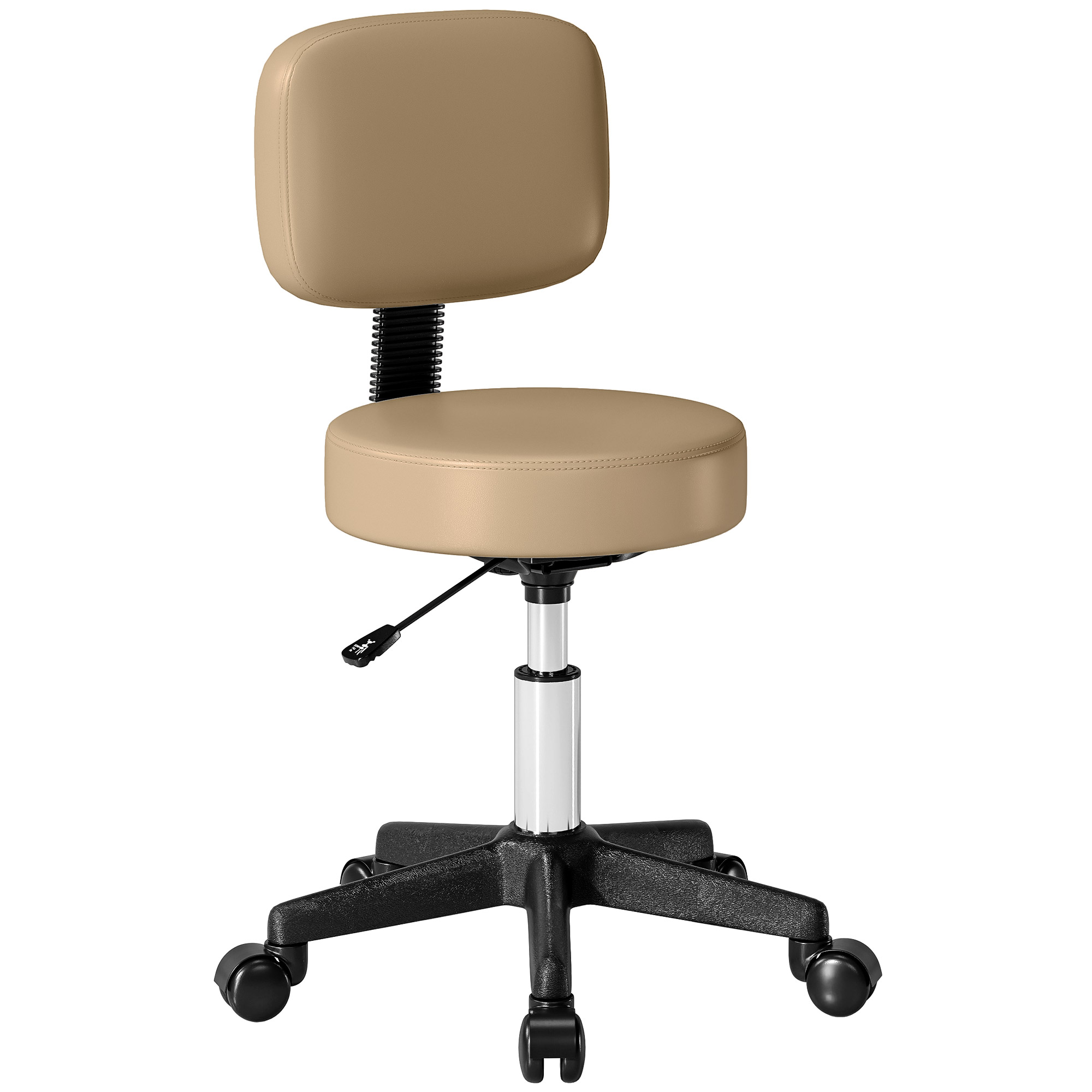 HOMCOM Rollhocker mit Rückenlehne 72-84 cm höhenverstellbar Drehhocker Arbeitshocker 360° drehbar Bürohocker für Büro Salon Massage Spa Hellbraun Aosom