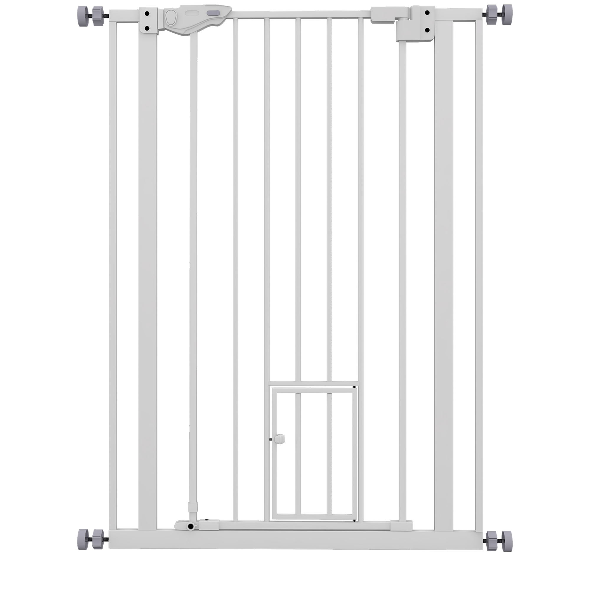 PawHut Extra Tall Pet Gate, Indoor Dog Safety Gate, with Cat Flap, Auto Close, 74-80cm Wide - White   Aosom UK