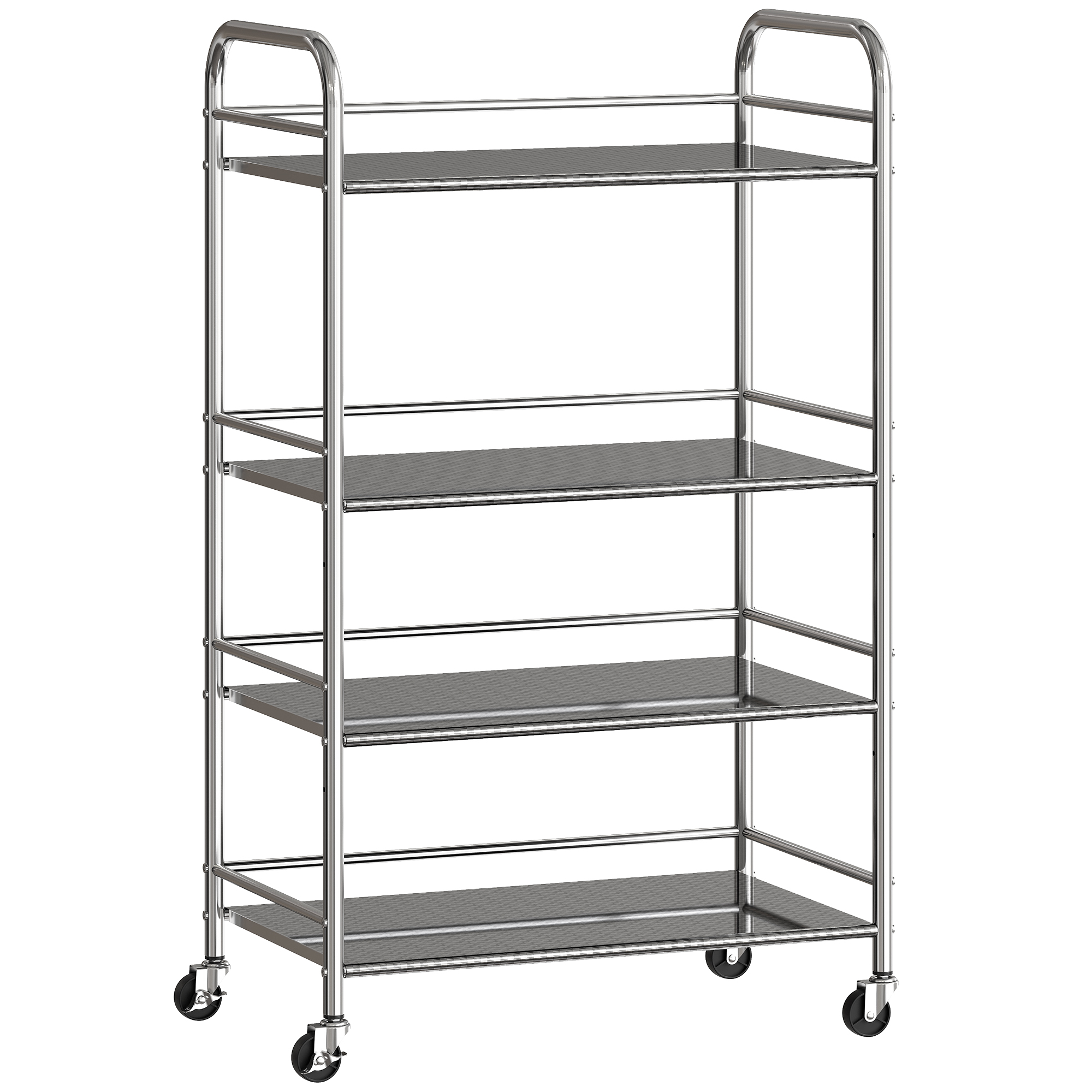 HOMCOM Rollwagen, Küchenwagen mit 4 Ebenen, Servierwagen mit verstellbaren Regalen und Griffen, Aufbewahrungswagen aus Edelstahl für Wohnzimmer Küche Bad Büro, Silber, 60 x 35 x 100 cm Aosom
