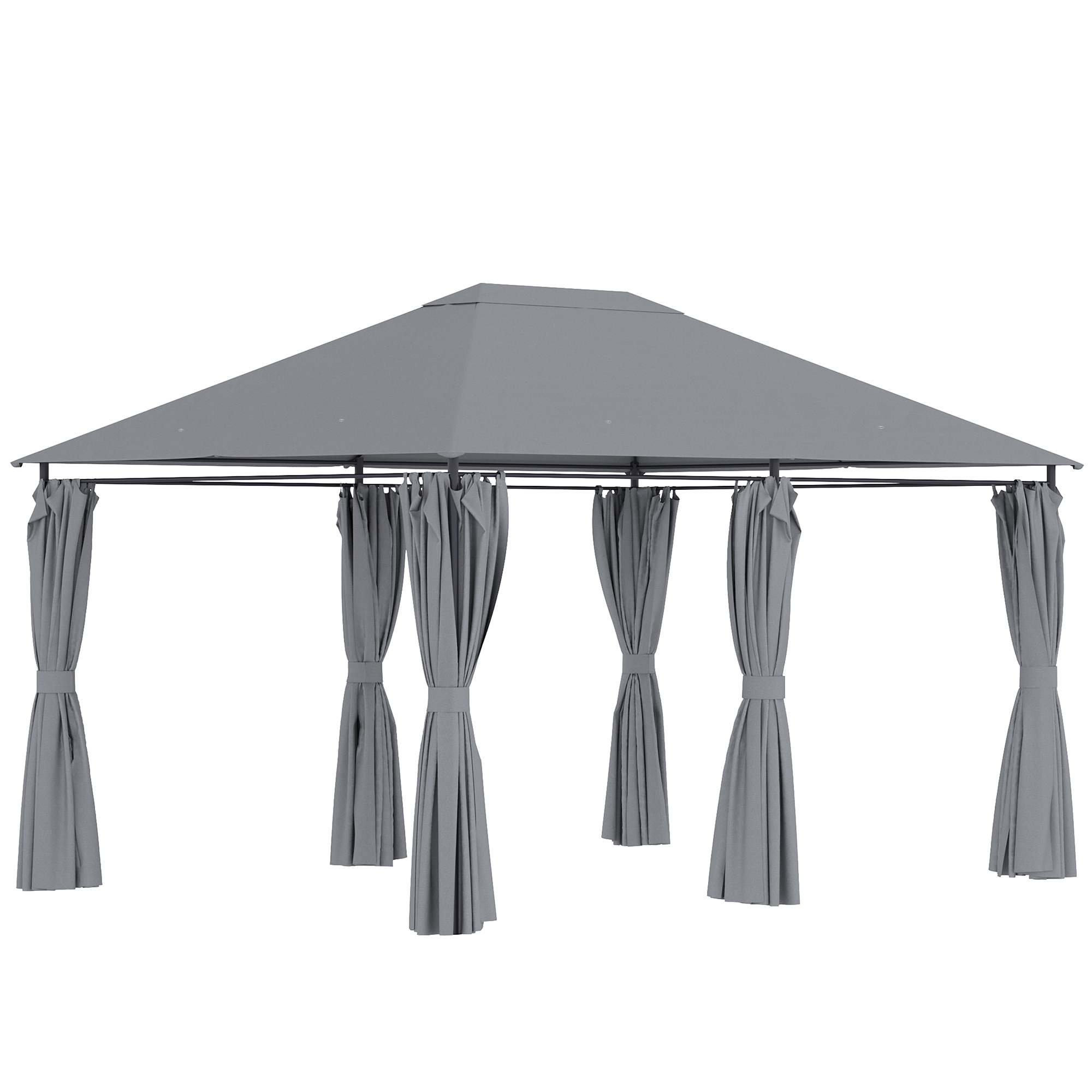 Outsunny 3x4 m Gazebo de Exterior din Oțel cu 6 Perdele Detașabile și Orificii de Drenaj Gri | Aosom Romania