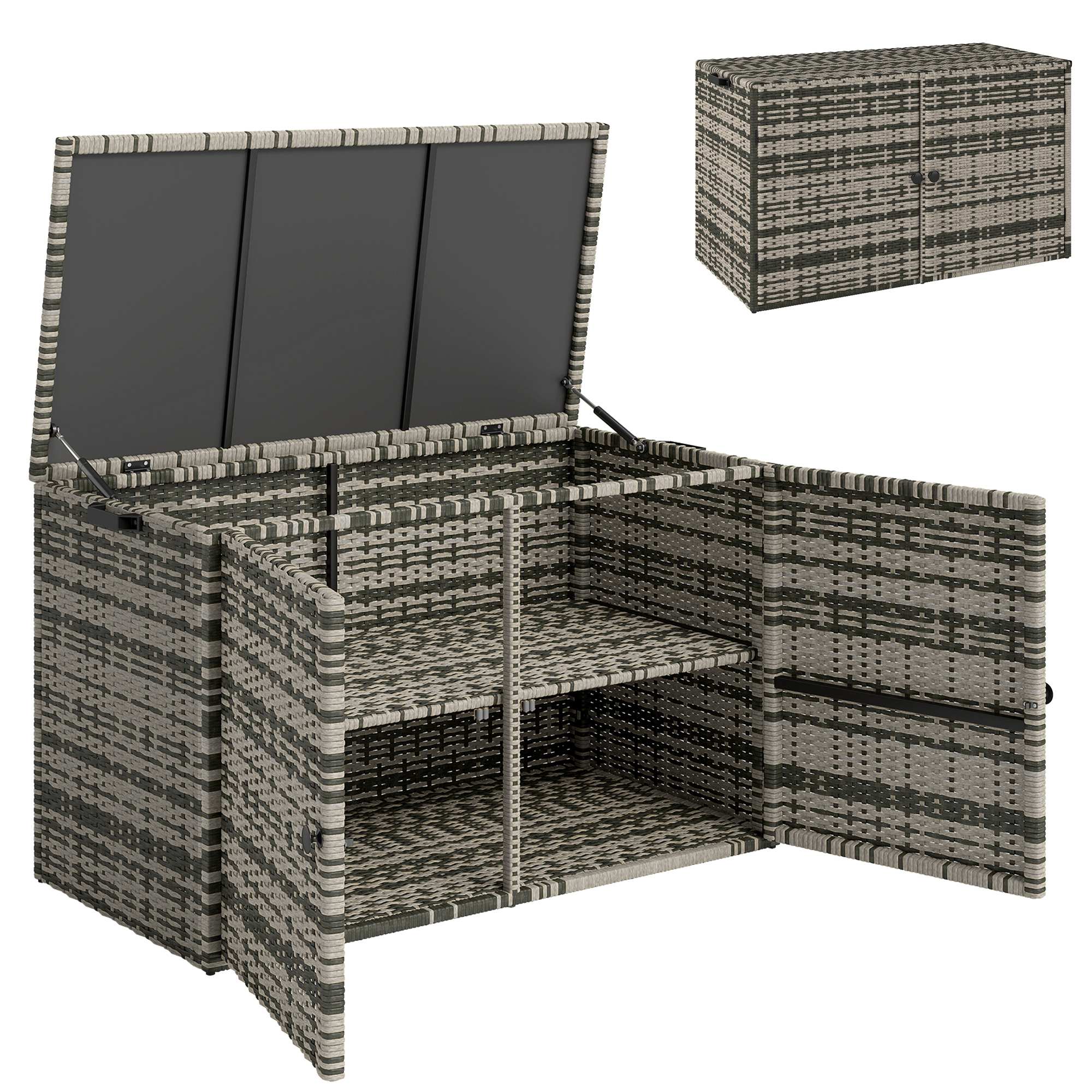 Outsunny Cufăr de Exterior de 350L cu 2 Niveluri, Pistoane cu Gaz și Cadru din Oțel, 118x57x69 cm, Gri | Aosom Romania
