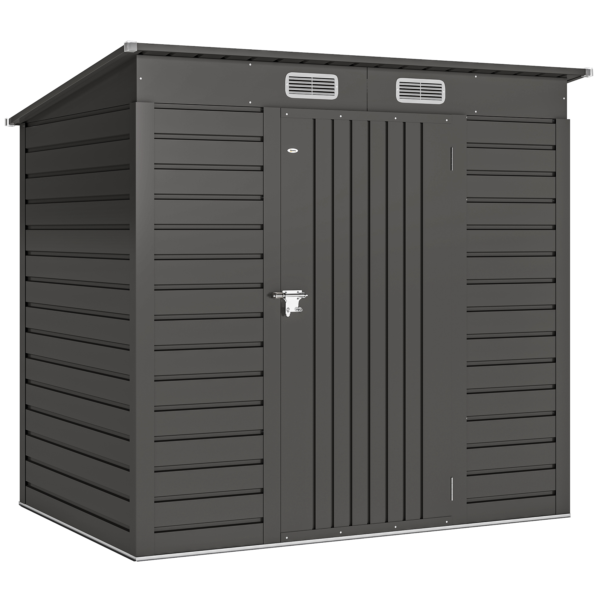 Outsunny 4 x 6ft Galvanised Metal Garden Shed with Locking Door and 2 Ventilation Slots - Grey