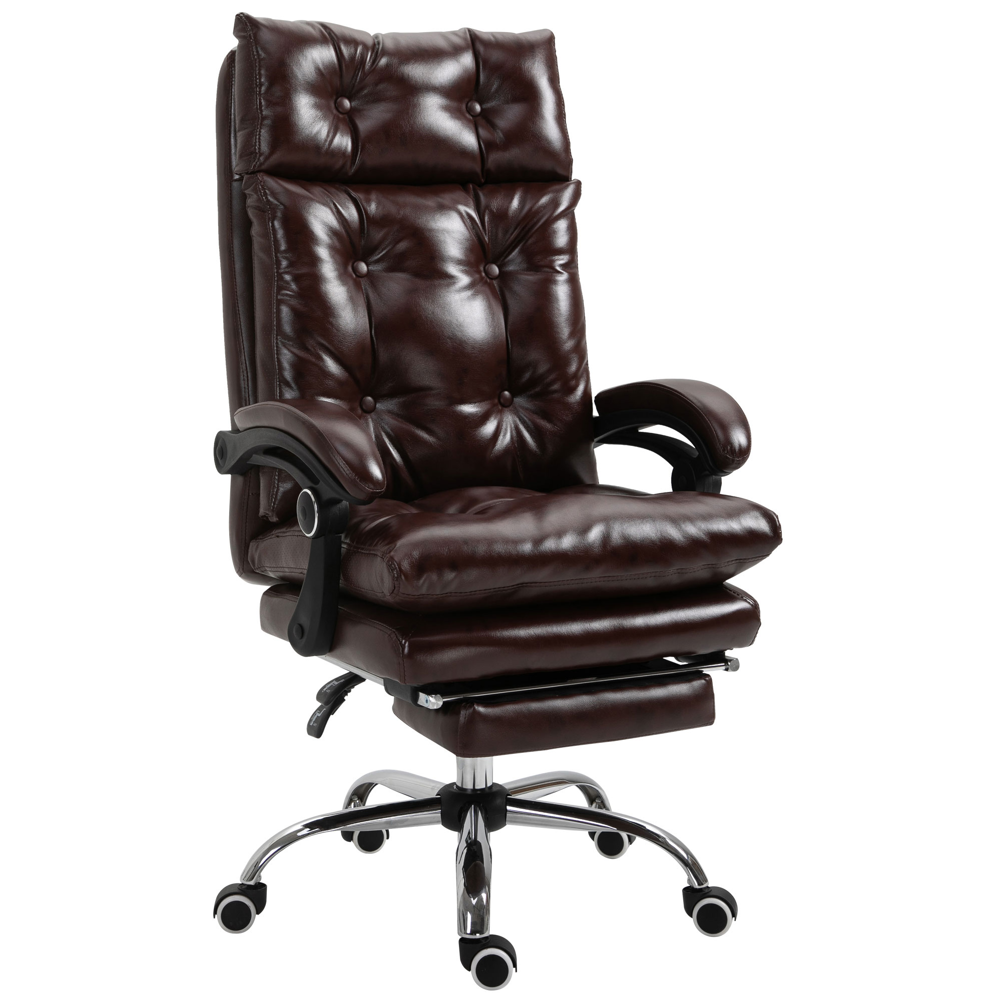 Vinsetto Bürostuhl, ergonomischer Bürostuhl mit höhenverstellbarer Sitzhöhe, neigbarer Rückenlehne und ausziehbarer, 360° drehbarer Fußstütze, Kunstleder, für Schlafzimmer, Homeoffice, Braun Aosom