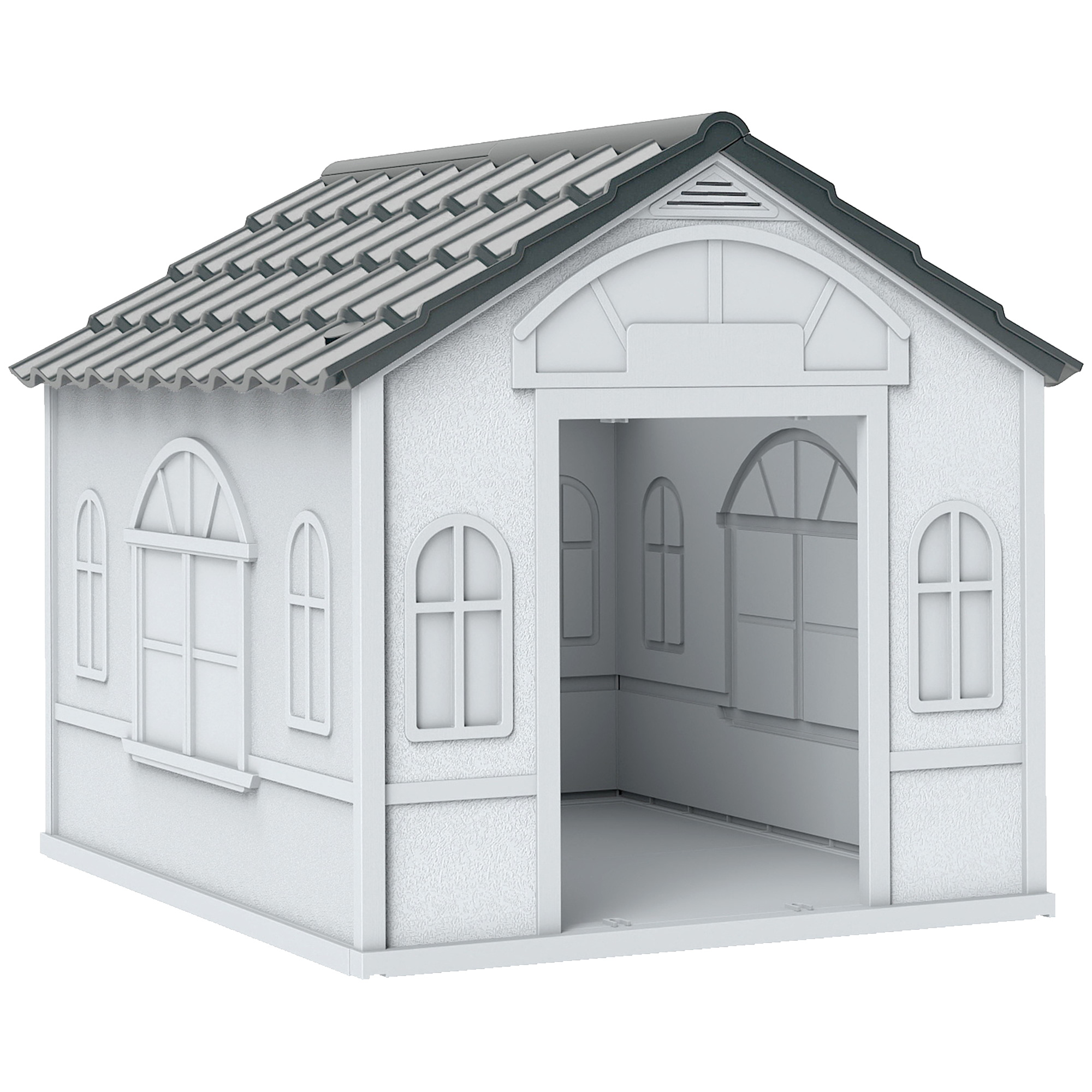 PawHut Hundehütte, Hundehaus mit Satteldach, wetterfest Kleintierhaus für mittelgroße Hunde unter 20 kg, Hundehütte Outdoor, 65 x 75,7 x 63 cm, Grau Aosom