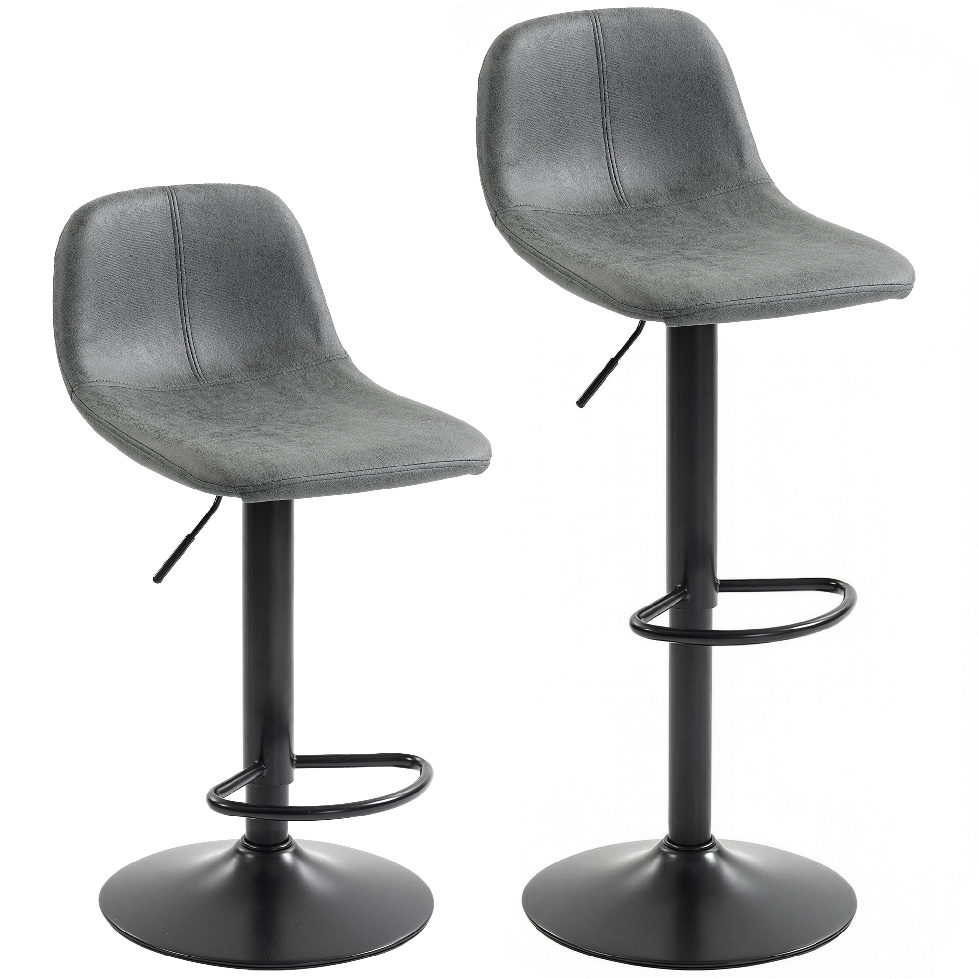 Homcom Grey Bar Stools Set Of 2, Modern Swivel Barstools With Footrest For Kitchen Island And Dining Room,
