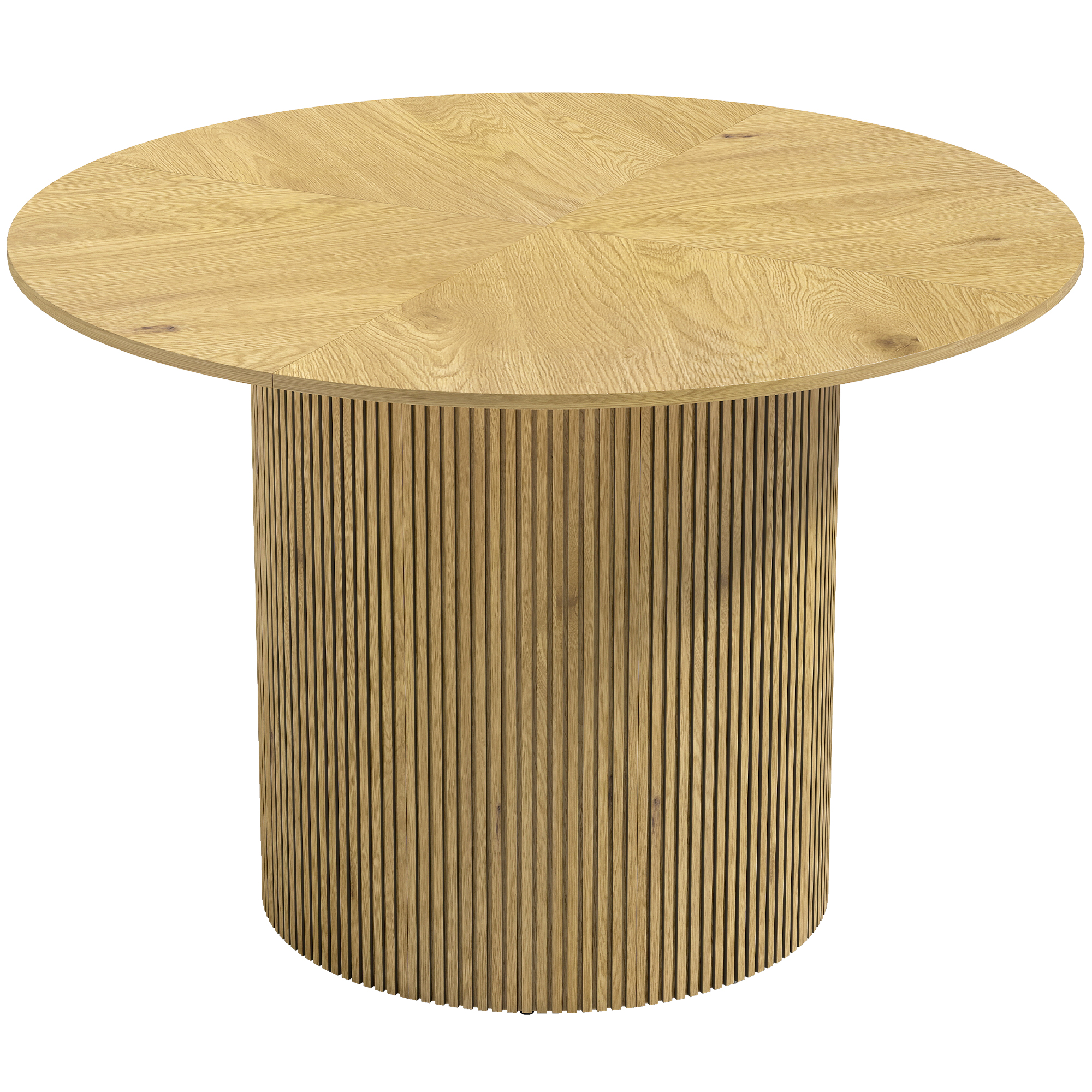 HOMCOM Runder Esstisch, Küchentisch für 4-6 Personen mit geriffelter zylindrischer Basis, Metallgestell, für Wohnzimmer, Belastung 100 kg, Ø110x75 cm, Eiche Aosom
