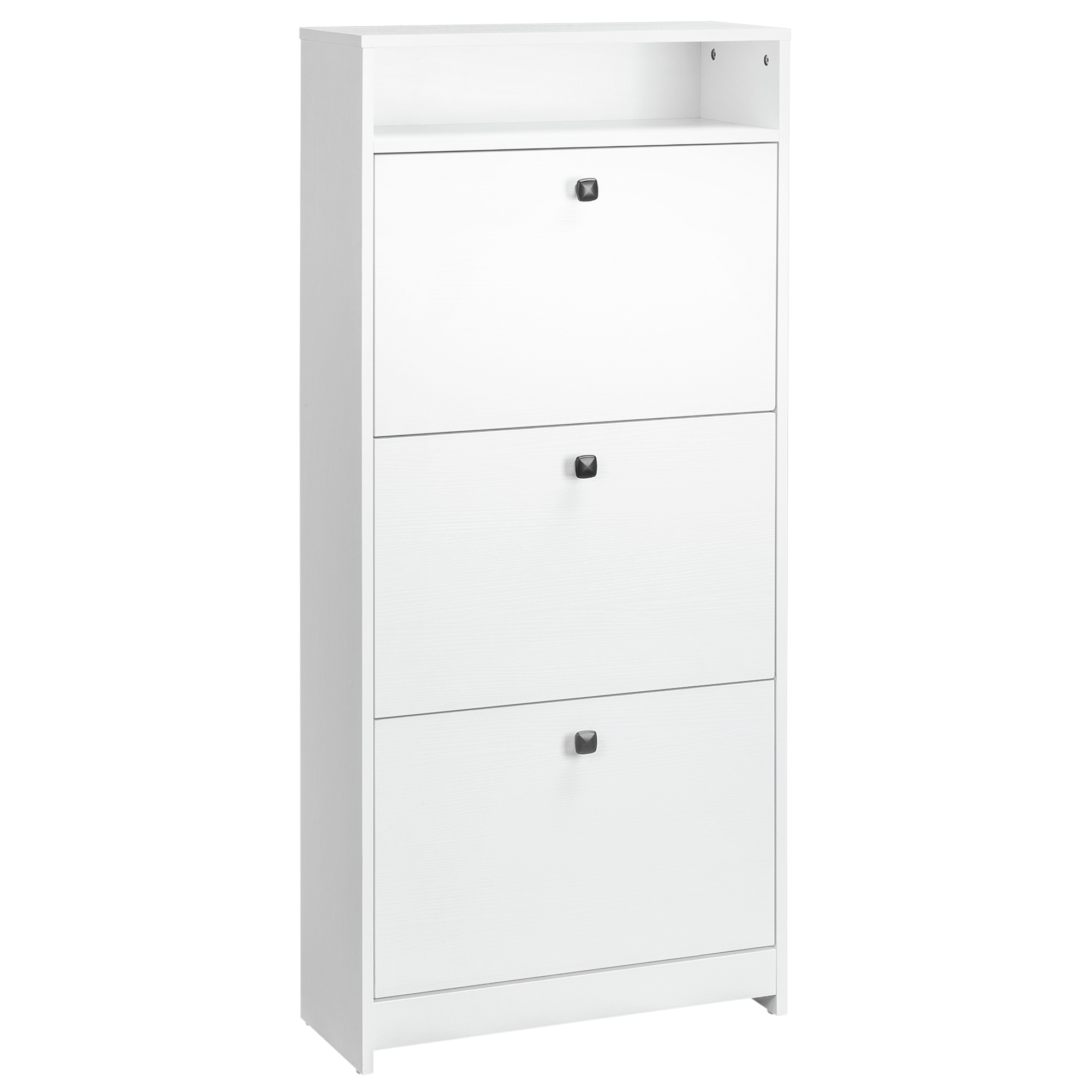 HOMCOM Schuhschrank 3 Klappenfächer (18 Paar Schuhe) und 1 Ablage Spanplatte Weiß 60×24×132cm Aosom
