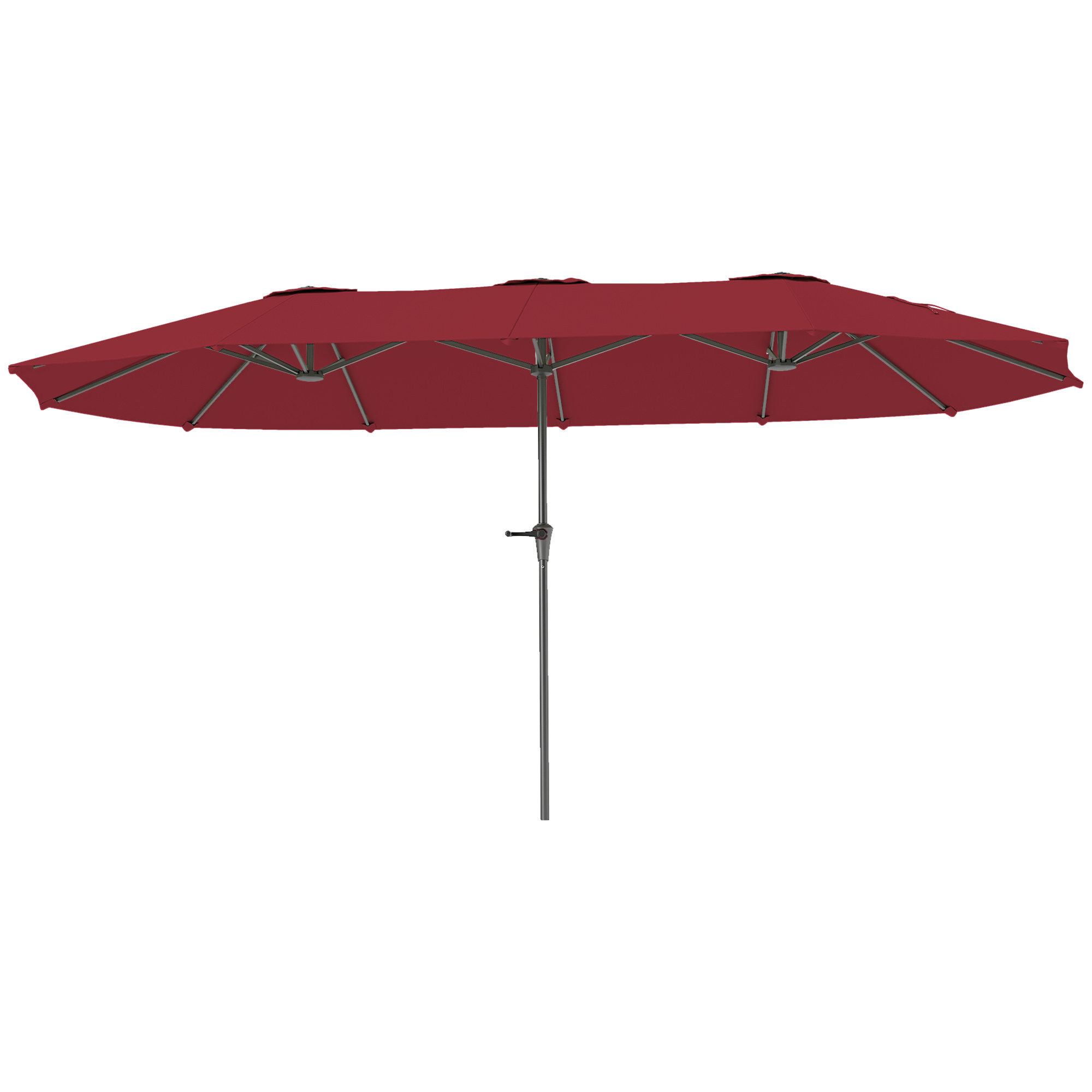Outsunny Doppelschirm für Garten 4x2,2 m mit 12 Streben, Belüftung und Kurbel, Außenschirm aus Metall und Polyester, UV 30+, Rosso Vino Aosom