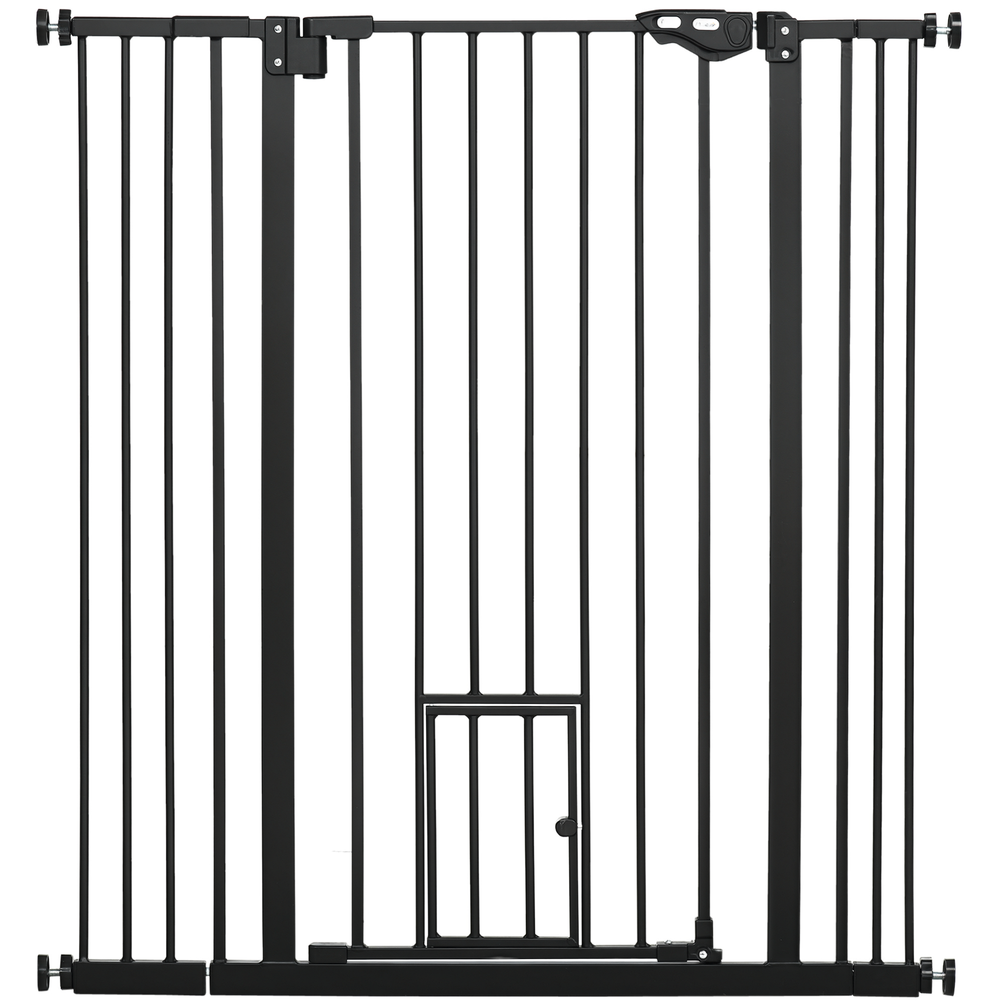 PawHut Extra Tall Pet Gate, Indoor Dog Safety Gate, with Cat Flap, Auto Close, 74-101cm Wide - Black