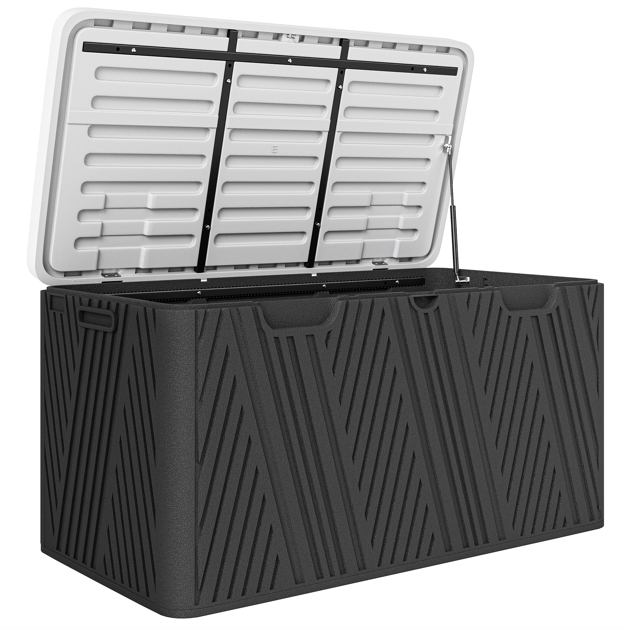 Outsunny Aufbewahrungsbank 380 L aus HDPE mit Gasfederdeckel und 2 seitlichen Griffen, wasserdichte Außenkiste, UV-Schutz, 115x60x60 cm, Schwarz und Grau Aosom