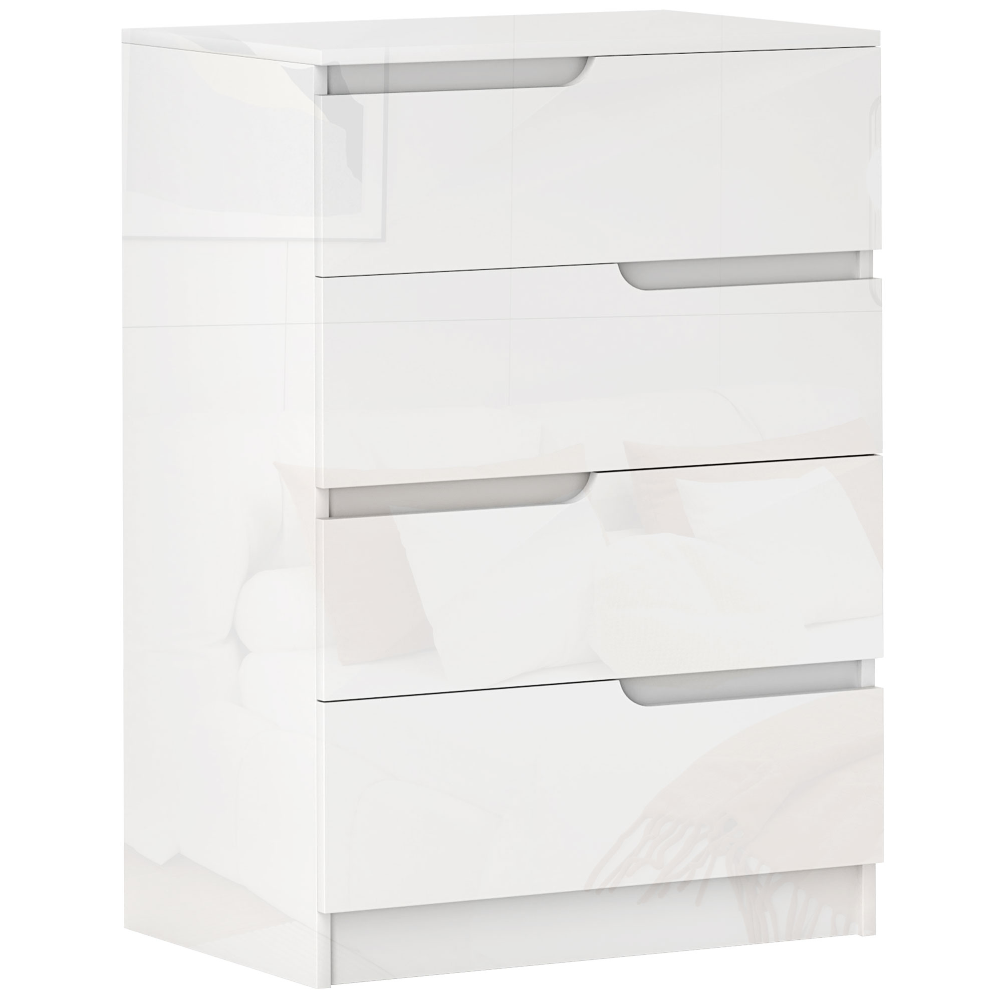 HOMCOM Kommode mit 4 Schubladen, Schlafzimmerkommode aus Holz für Wohnzimmer, Flur, Eingangsbereich, 60x40x85 cm, Weiß Hochglanz Aosom