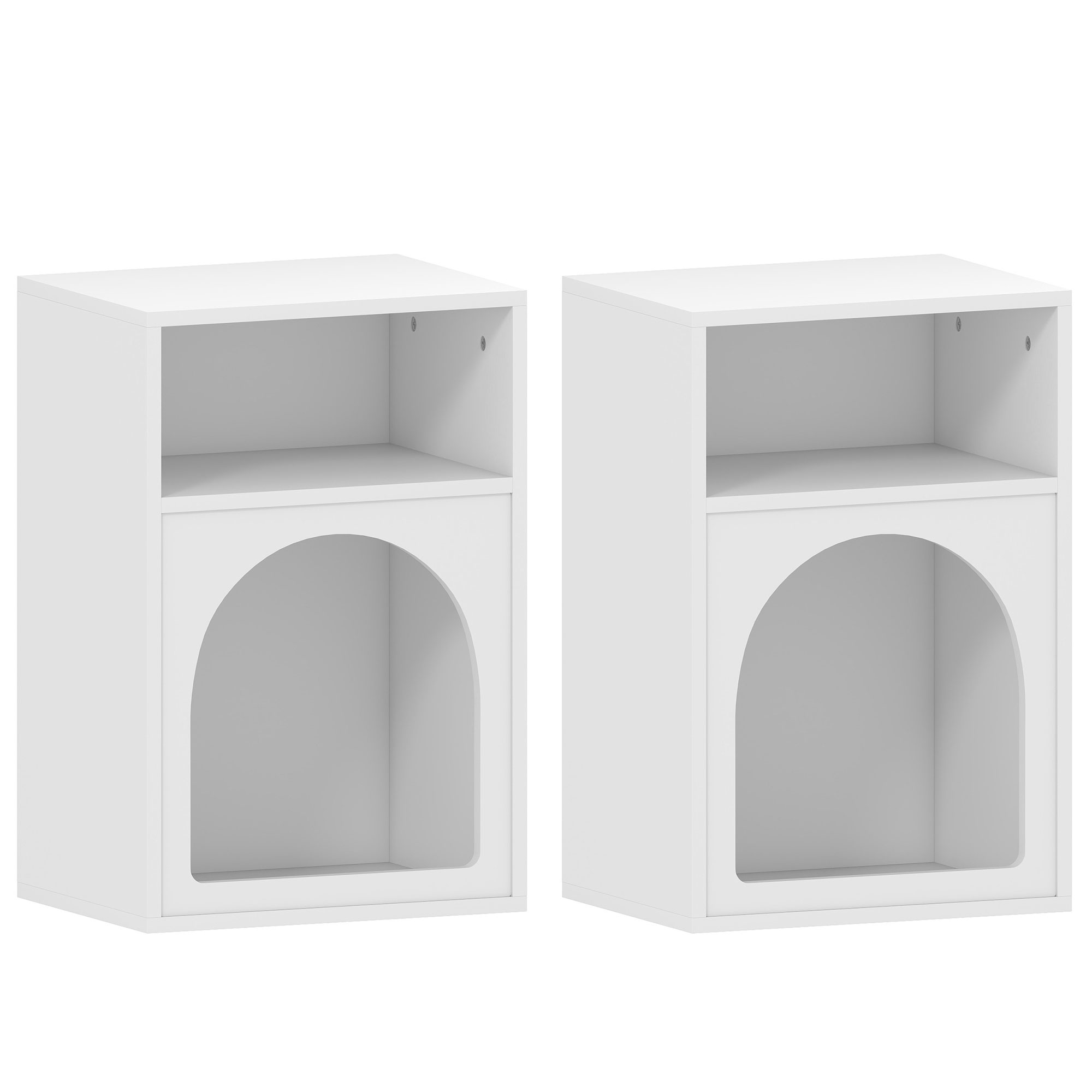 HOMCOM 2er-Set Nachttische, Nachttisch mit offenen Fächern, Bogen-Design, Nachttisch für Schlafzimmer, Wohnzimmer, 40 x 30 x 60 cm, Weiß Aosom