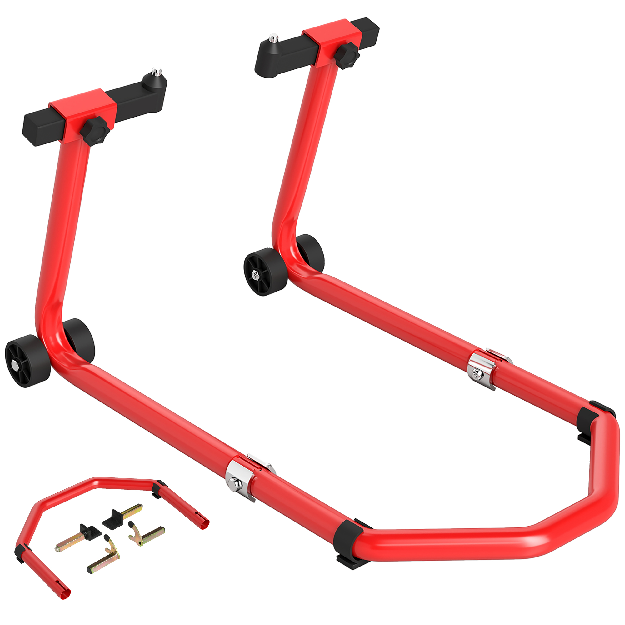 HOMCOM Vorderrad-/Hinterrad-Werkstattständer 390 kg, Motorrad-Werkstattheber mit verstellbarem Stahlarm, U- & L-Gabel, für Reparatur, Wartung, Lagerung zu Hause, Rot Aosom