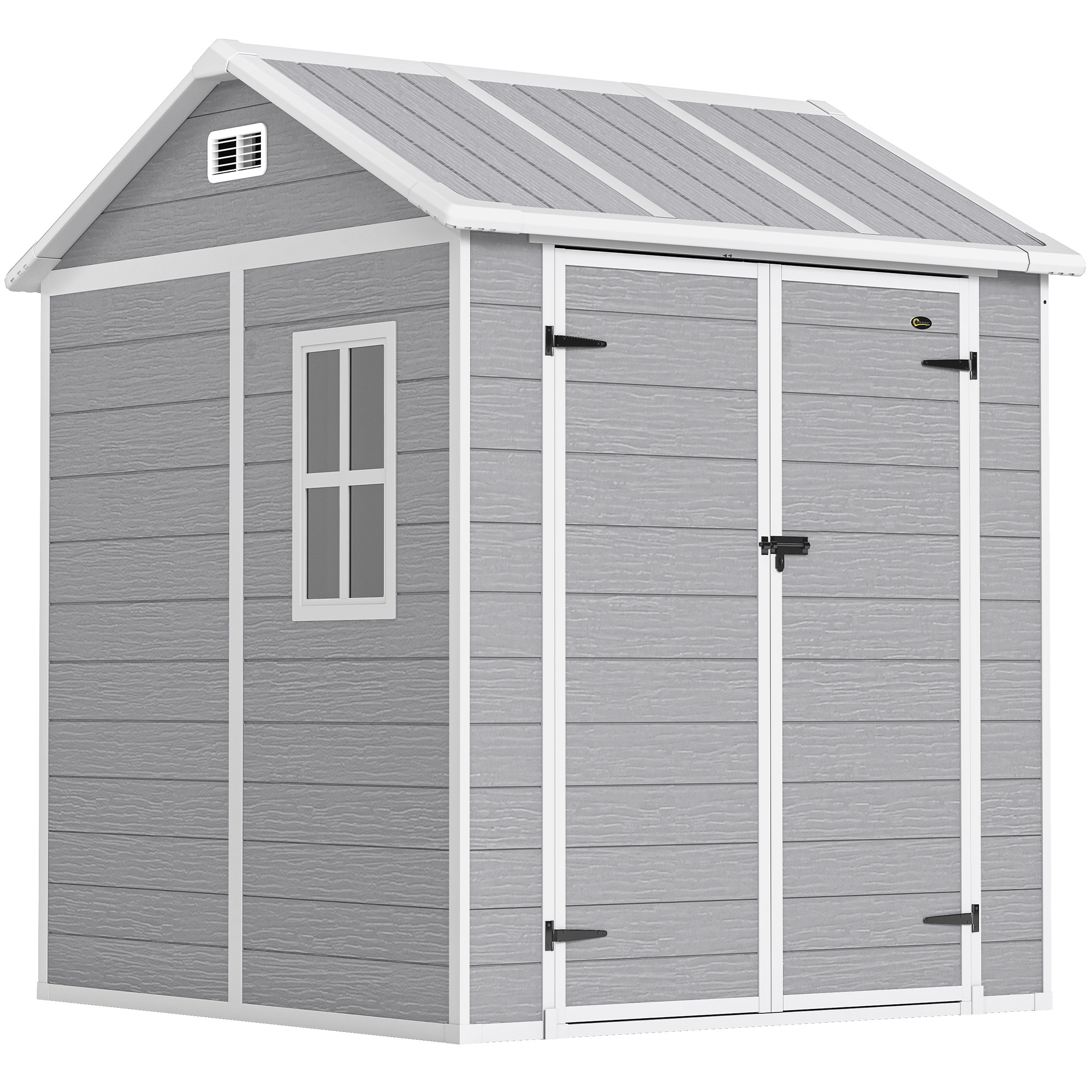 Outsunny Gerätehaus 2,91m² 181 x 181 x 220 cm Geräteschuppen mit Satteldach Boden Abschließbarer Tür wetterfest Gartenhaus mit Fenster Outdoor Garten Schuppen für Hinterhof Außenbereich Grau Aosom