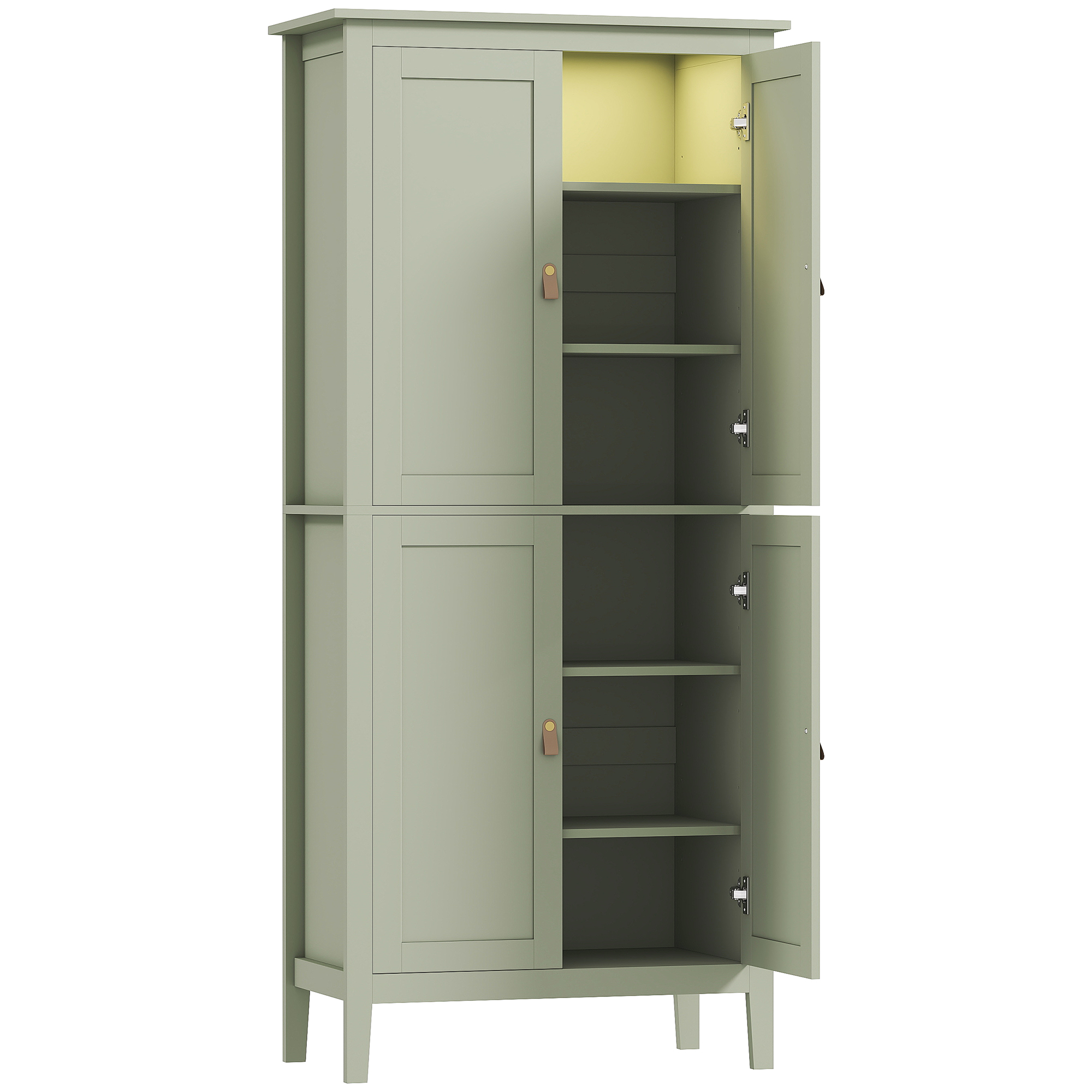HOMCOM Küchenbuffet mit einstellbarer LED & Bewegungsmelder, hoher Küchenschrank mit Doppeltür und verstellbaren Regalen, 80 x 40 x 176,5 cm, grün Aosom