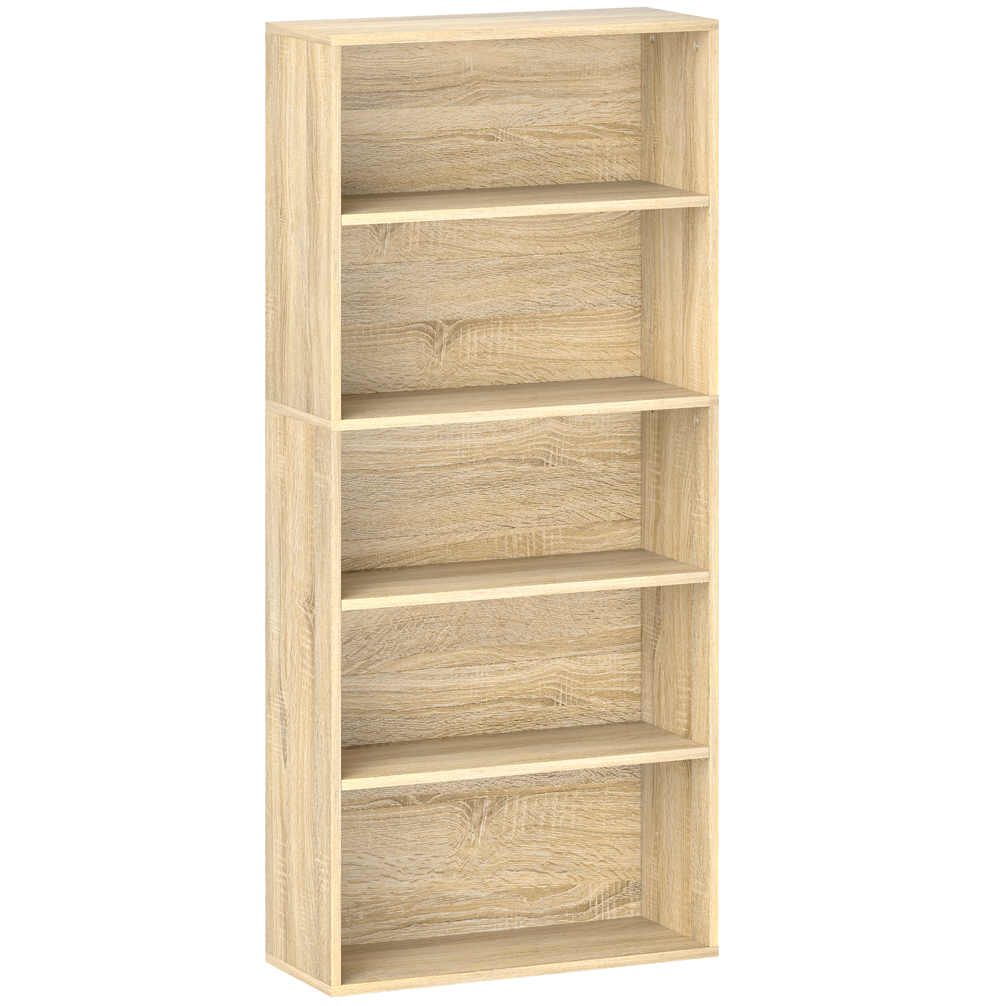 HOMCOM Regal mit 5 Fächern und höhenverstellbarer Ablage, Aufbewahrungsmöbel für Büro, Wohnzimmer, Schlafzimmer, 60 x 24 x 133,5 cm, Naturholz-Optik Aosom