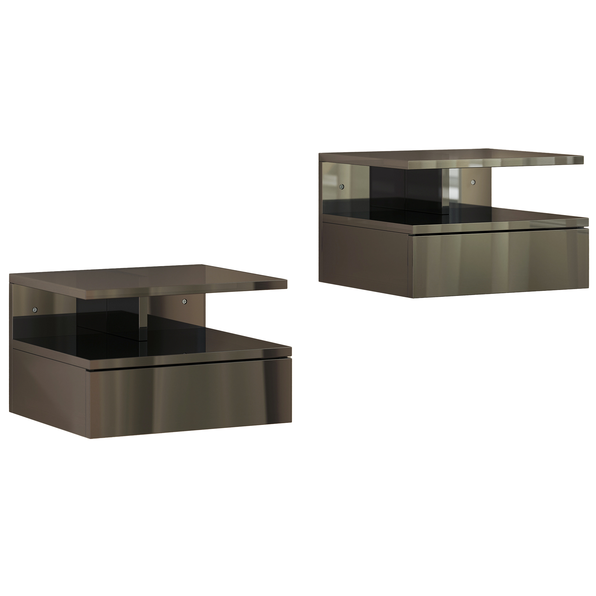 HOMCOM 2 Mesitas de Noche Flotantes con 1 Cajón y Estante Abierto Diseño Moderno 35x32x22,5 cm Negro Brillo