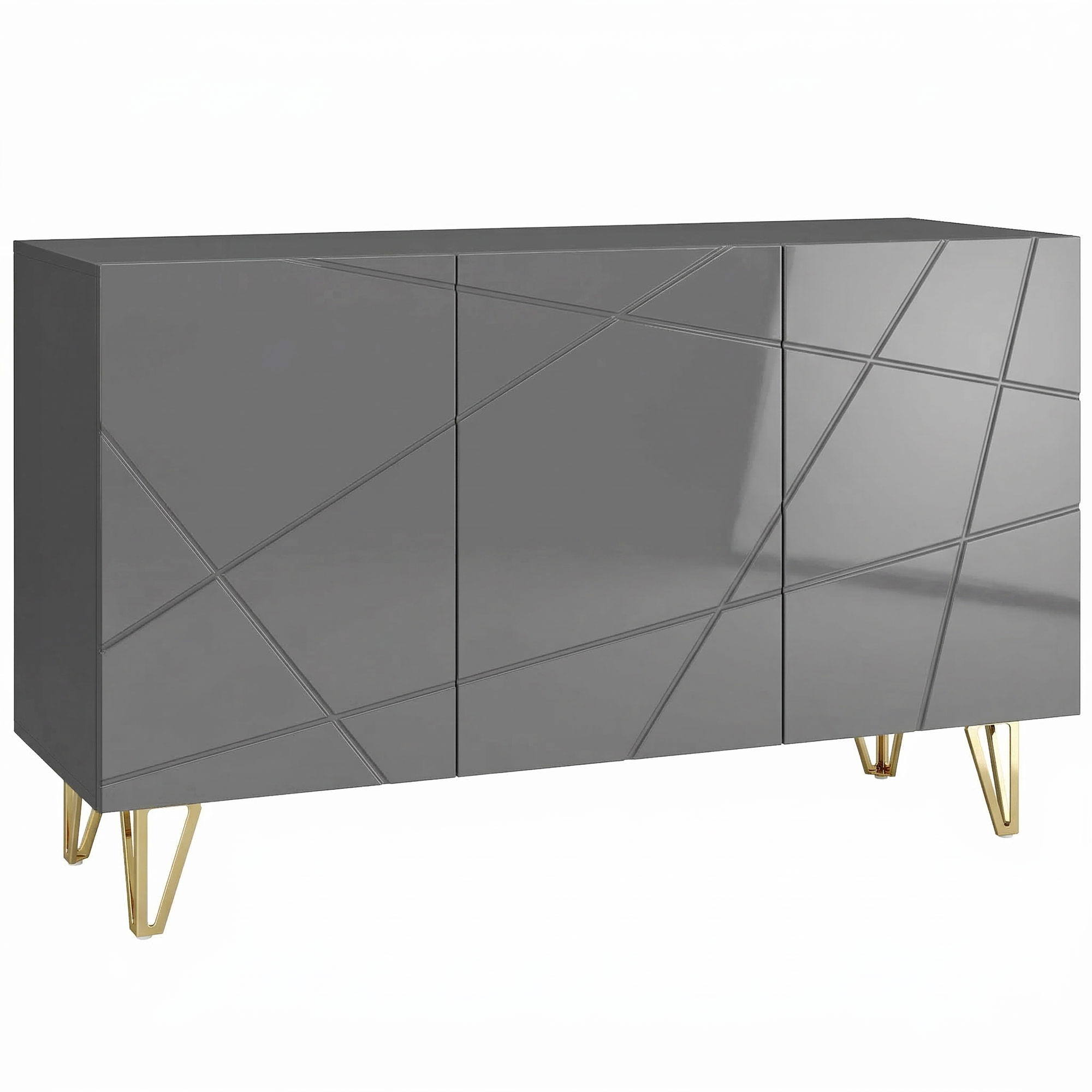 Homcom High Gloss Grey Modern Luxe High Gloss Sideboard, With Hairpin Legs, Grey