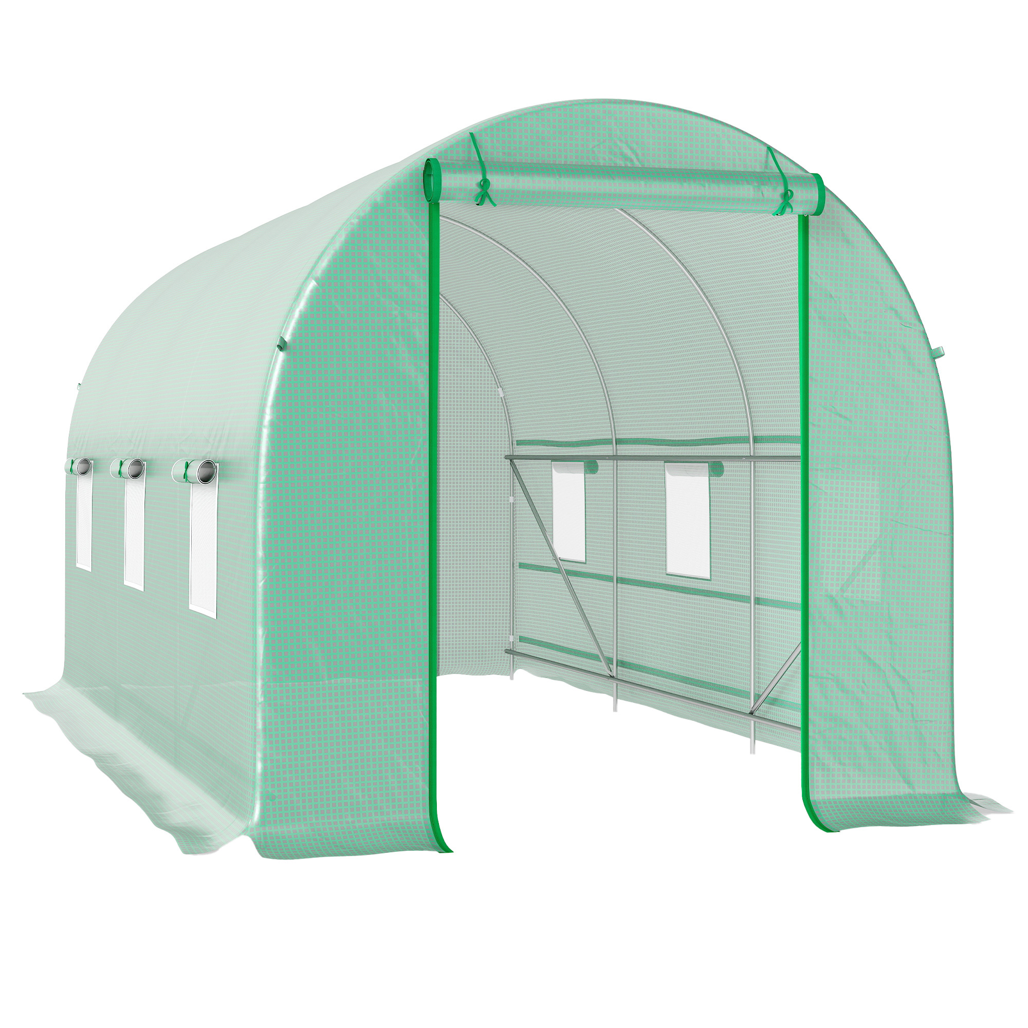 Outsunny Tunnel-Gewächshaus 8 m², Tunnelgewächshaus 400 x 200 x 200 cm mit Tür und 6 Fenstern, für Außenbereich, ganzjährig, Gemüse, Obst, Blumen, PE-Abdeckung 140 g/m², grün Aosom