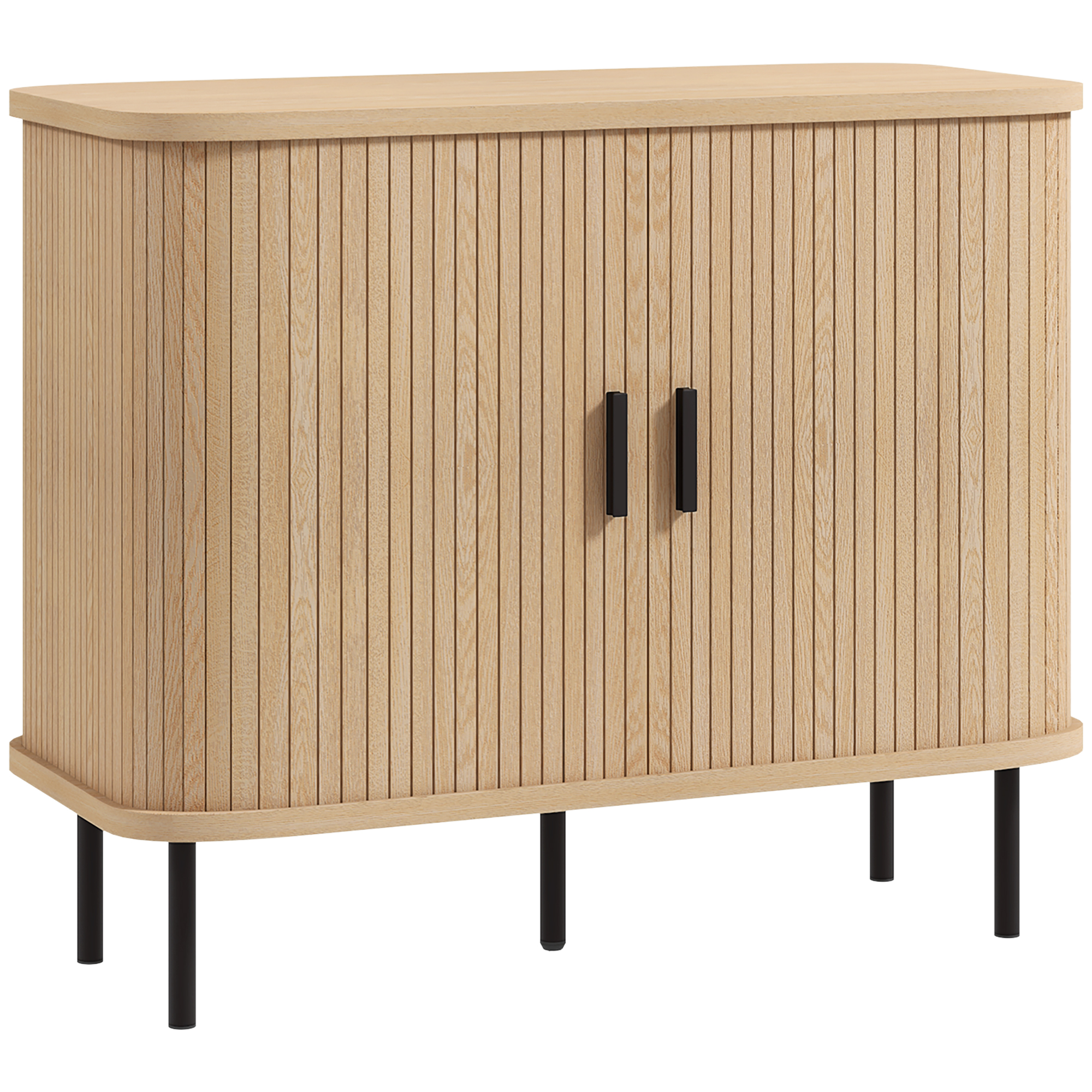 HOMCOM Buffet Wohnzimmer, Aufbewahrungsmöbel mit 2 Lamellen-Schiebetüren und 4 Fächern, 5 Stahlbeine, moderner Stil, für Esszimmer und Küche, 90 x 40 x 75 cm, Eiche Aosom