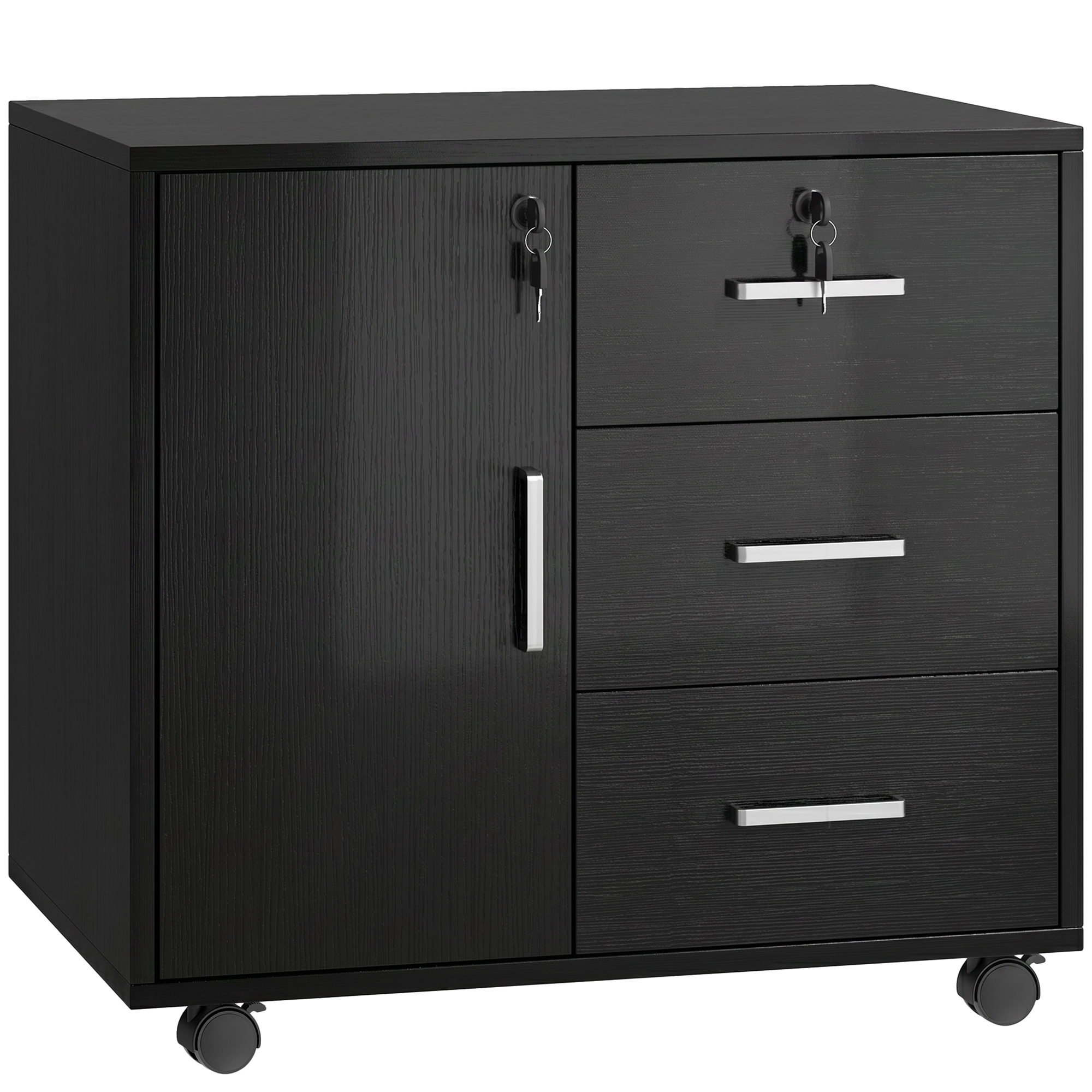 HOMCOM Mobile Archivio da Ufficio con 3 Cassetti, Nero