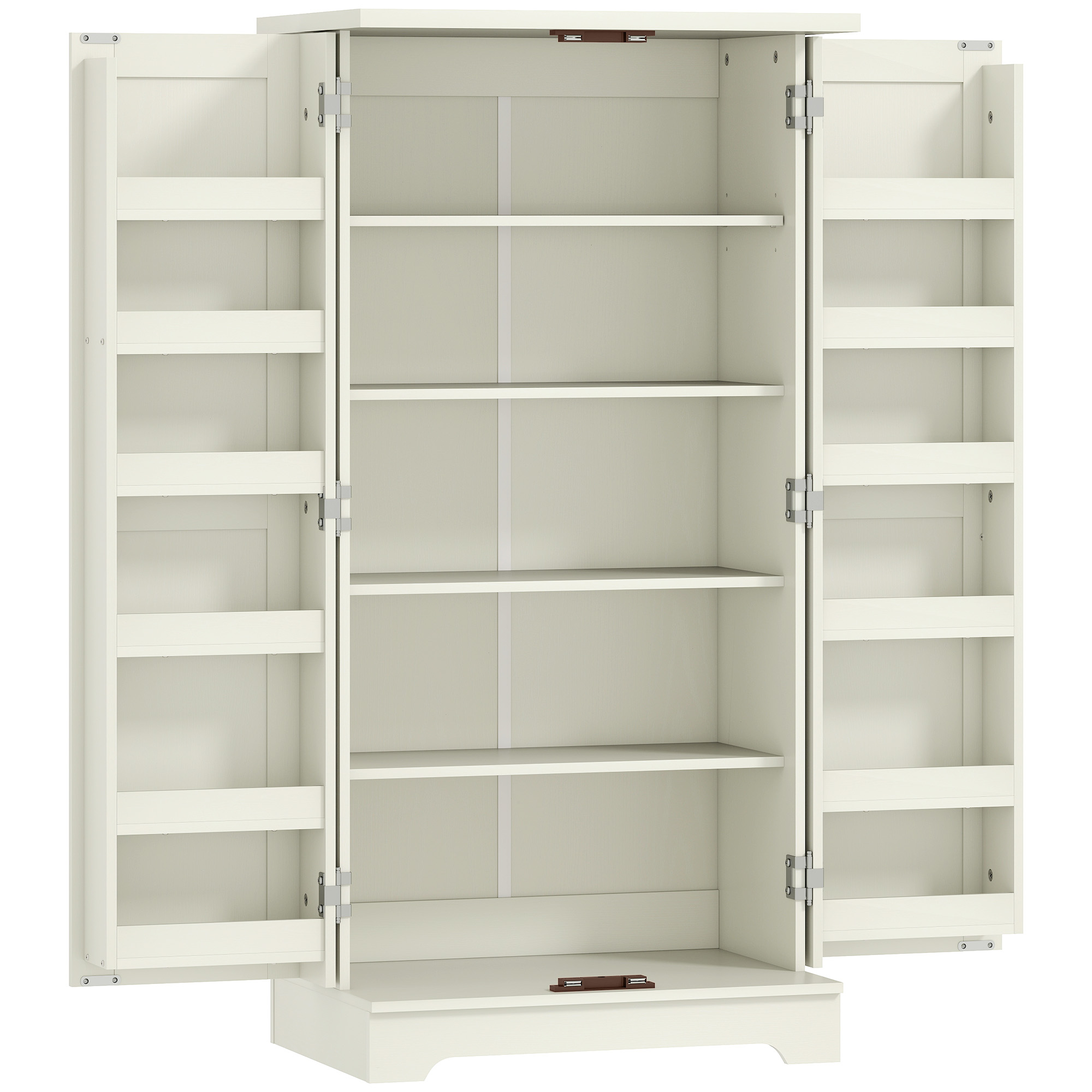 HOMCOM Küchenbuffet, Küchenschrank, Geschirrschrank, 5 Ebenen, mit Türen und verstellbaren Regalen, 60 x 40 x 120 cm, Holzmaserung, Creme Aosom
