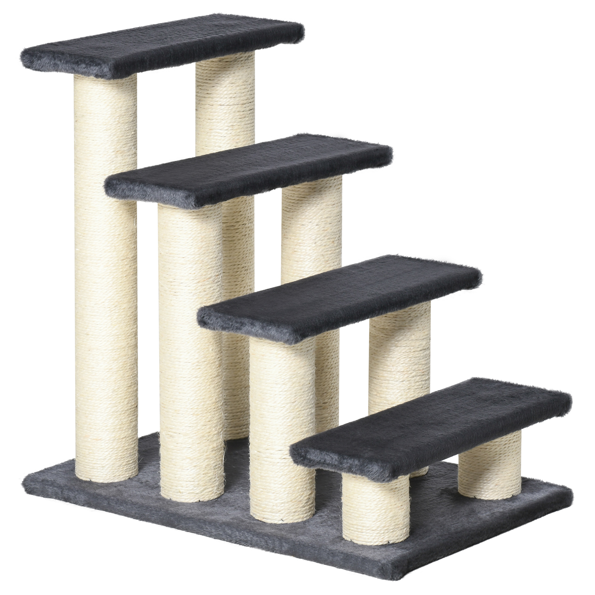 PawHut Tiertreppe 4-Stufen Hundetreppe & Kätzchentreppe, Weicher Plüsch, Grau, 60x40,5x59cm Aosom