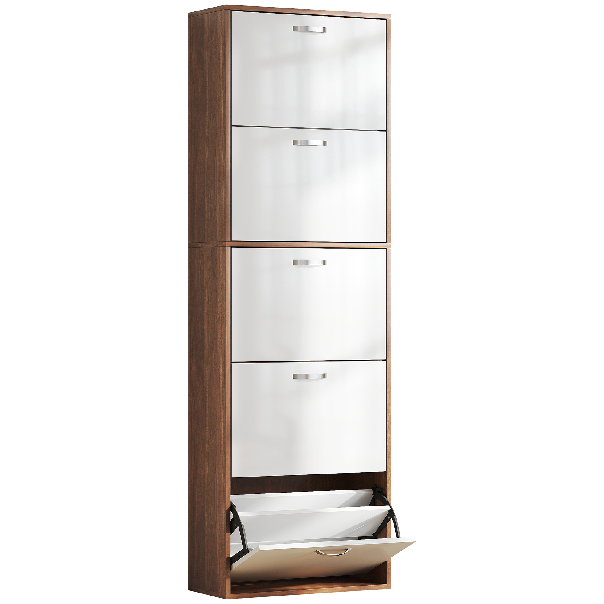 HOMCOM Schuhschrank Schuhmöbel Modernes Design 5 Klapptüren Zweifarbig Weiß/Dunkelbraun Holzoptik Aosom
