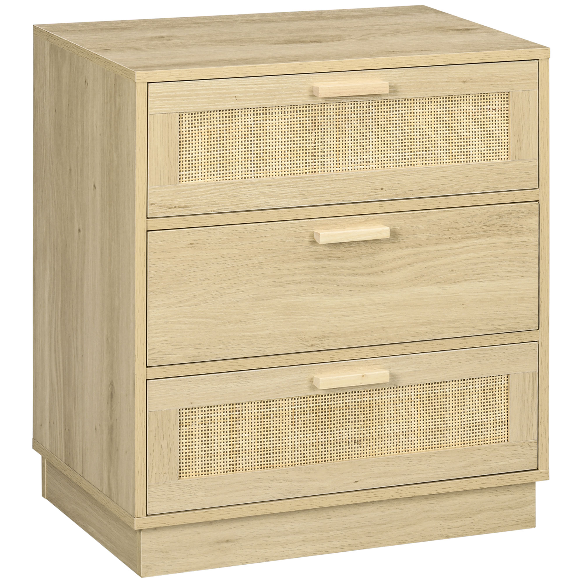 HOMCOM Kommode mit 3 Schubladen, Schlafzimmer-Aufbewahrungsmöbel im Boho-Stil mit Holzrahmen, Rattan-Kommode für Schlafzimmer, Wohnzimmer, Flur, Maße 60 x 38 x 69 cm, Naturholz Aosom