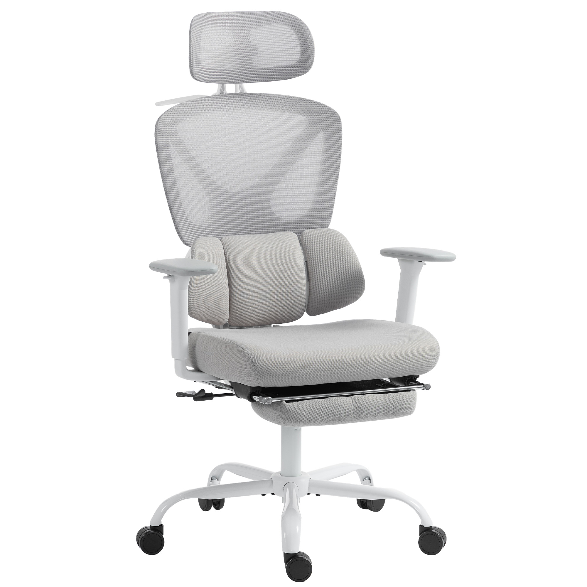 HOMCOM Scaun de birou ergonomic, fotoliu de birou cu suport lombar dinamic adaptiv, 73x75x120-128cm, gri | Aosom Romania