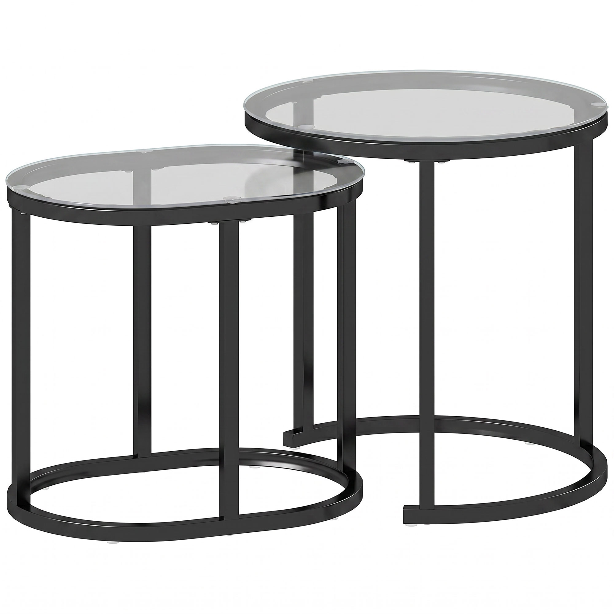 HOMCOM Nest of Tables with Steel Frame and Tempered Glass Tabletop, Modern Coffee Table Set of 2, Black