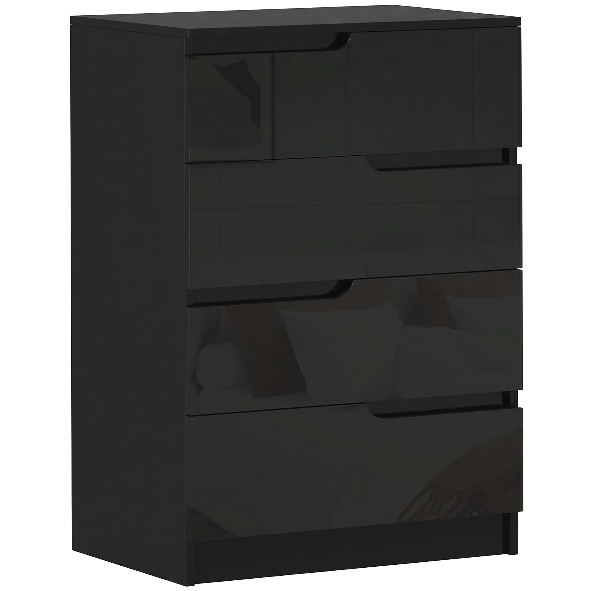 HOMCOM Chest of Four High Gloss Front Drawers - Black