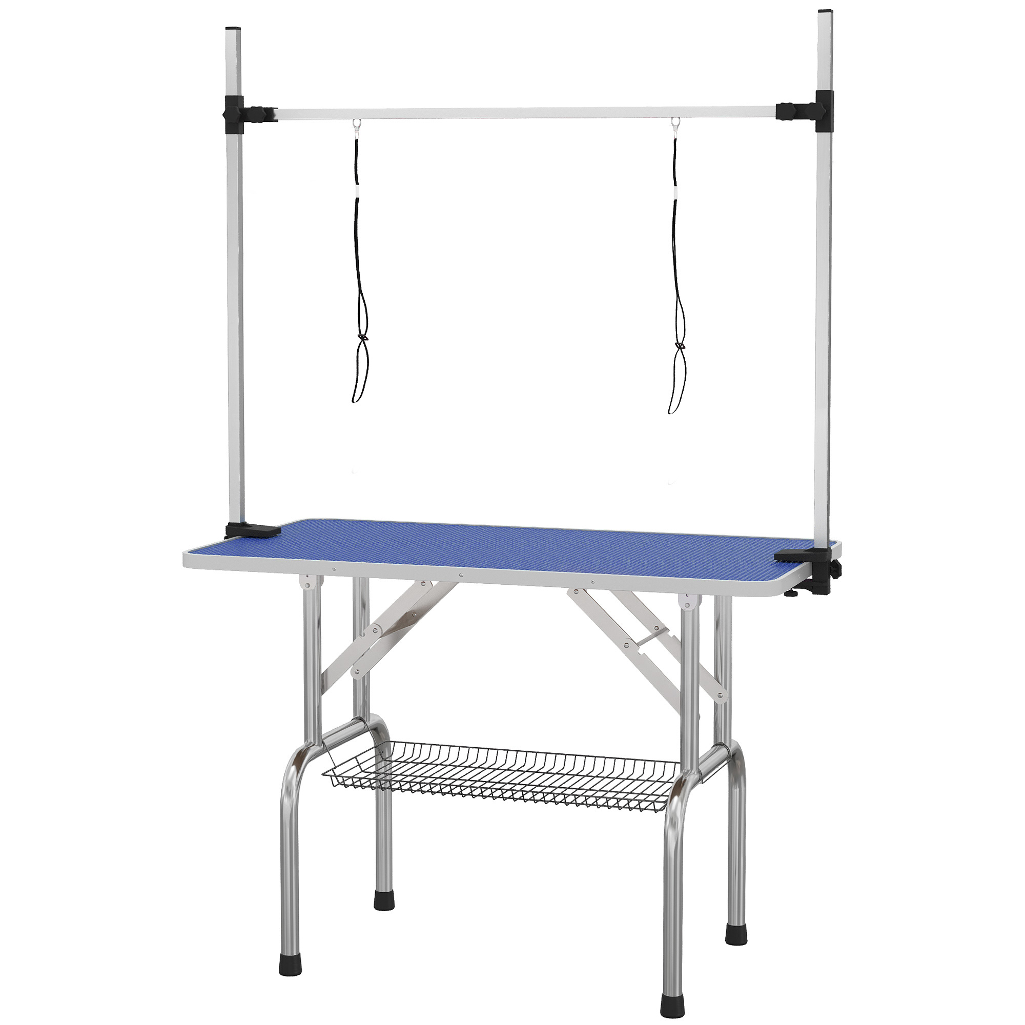 PawHut Pflegetisch höhenverstellbar mit klappbarem Unterkorb für Hunde, Edelstahl, blau, 107x60x170cm, ideal für Grooming Aosom.de