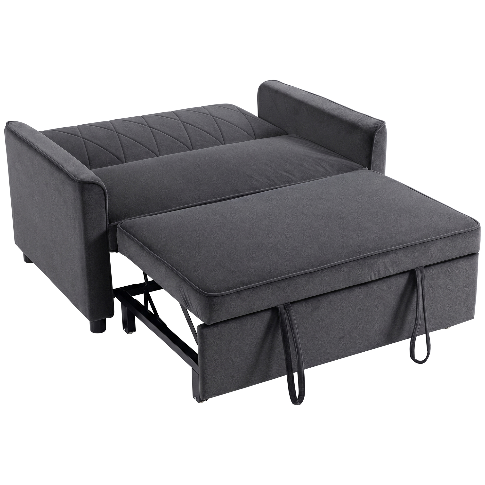 HOMCOM 2 Seater Sofa Bed, 3-in-1 Convertible Pull Out Sleeper Sofa with Clik-Clack Adjustable Backrest, Dark Grey