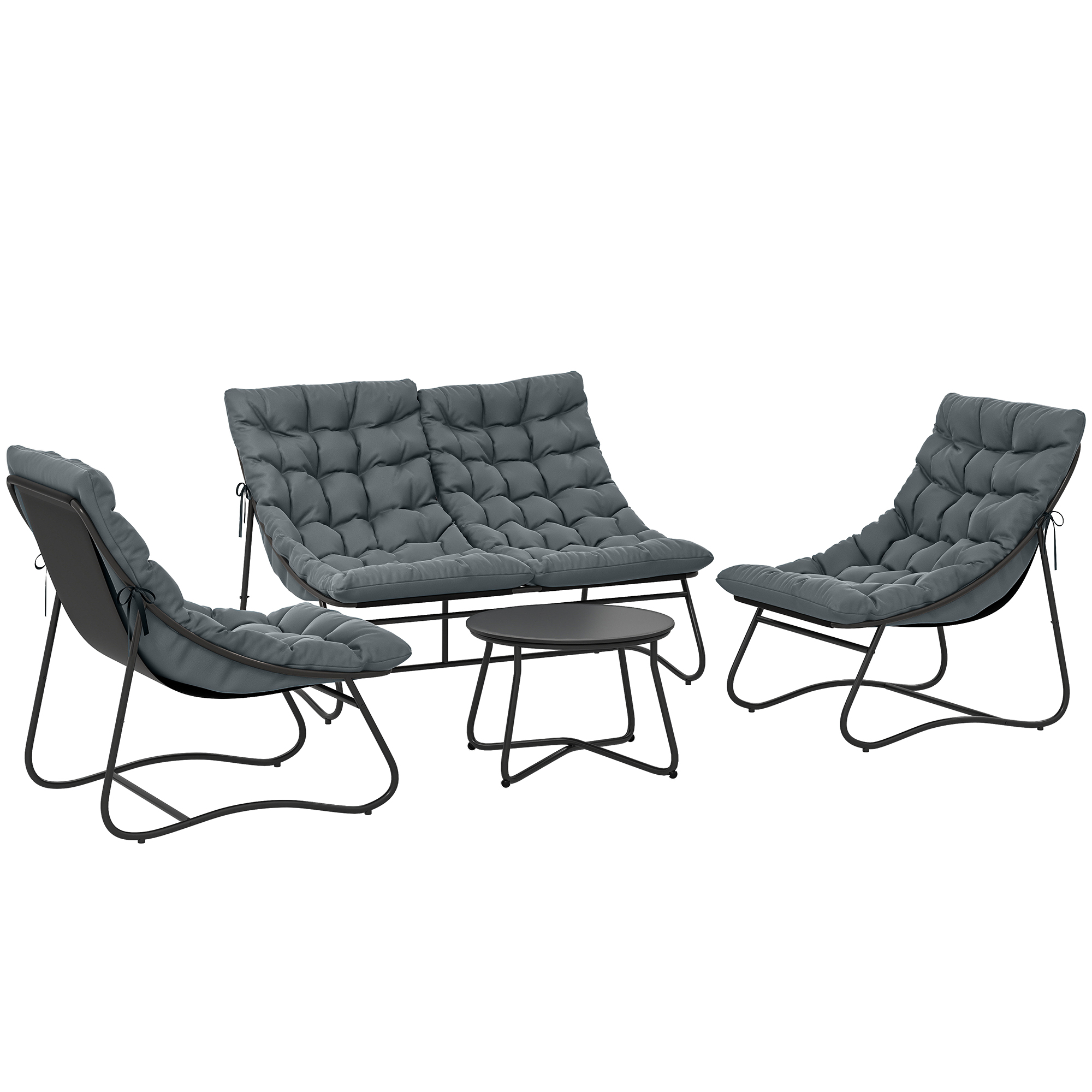 Outsunny Stahl Gartenmöbel Set 4 Personen wetterfest Balkonmöbel-Set mit 2er Sofa, Sessel Beistelltisch Sitzkissen Outdoor Sitzgruppe Terrassenmöbel Gartengarnitur für Garten Terrasse Balkon Grau Aosom