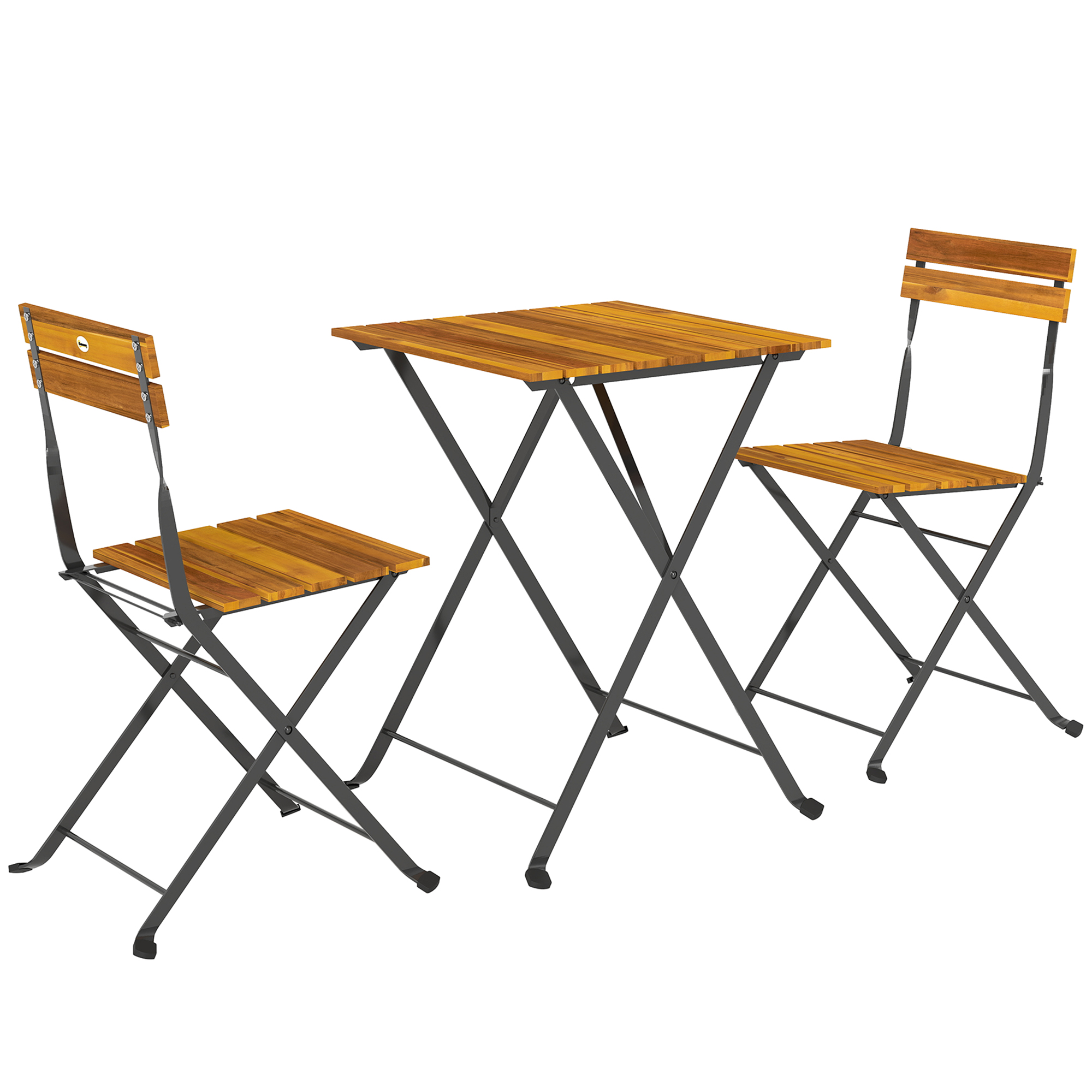 Outsunny Sitzgruppe 3 tlg. Essgruppe für 2 Personen klappbarer Esstisch mit 2 klappbare Stühle, Bistroset Esszimmergruppe Küchentisch-Set mit Stahlgestell Balkonmöbel für Terrasse, Balkon Teak Aosom
