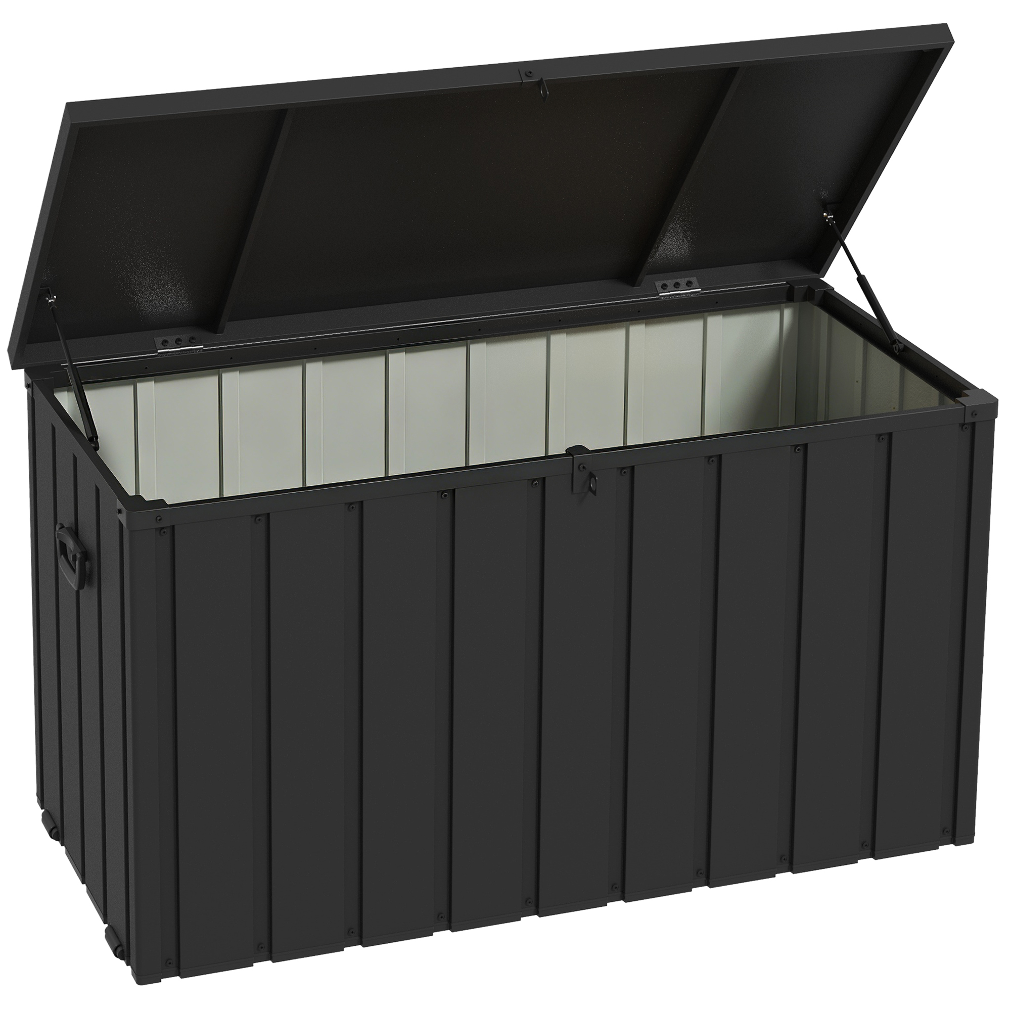 Outsunny Gartenbox Auflagenbox 450L mit Rollen & Gasdruckfedern, Aufbewahrungstruhe aus Stahl für Garten & Balkon, dunkelgrau Aosom.de